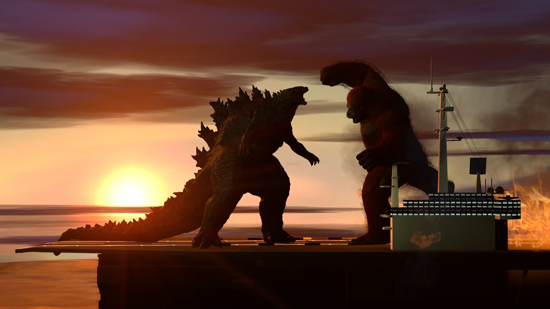 Godzilla vs. Kong aircraft carrier battle clear render from leaked