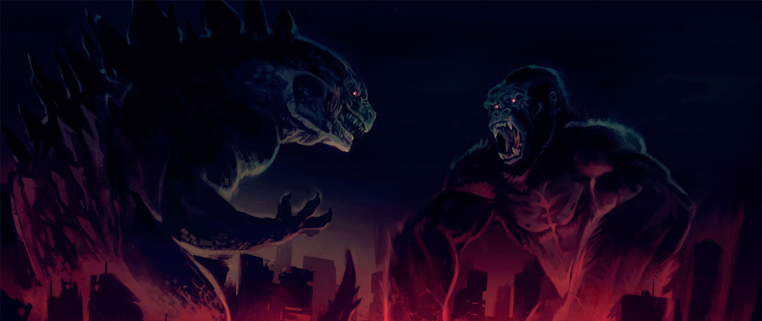 King Kong vs Godzilla Artwork 2560x1080 Resolution