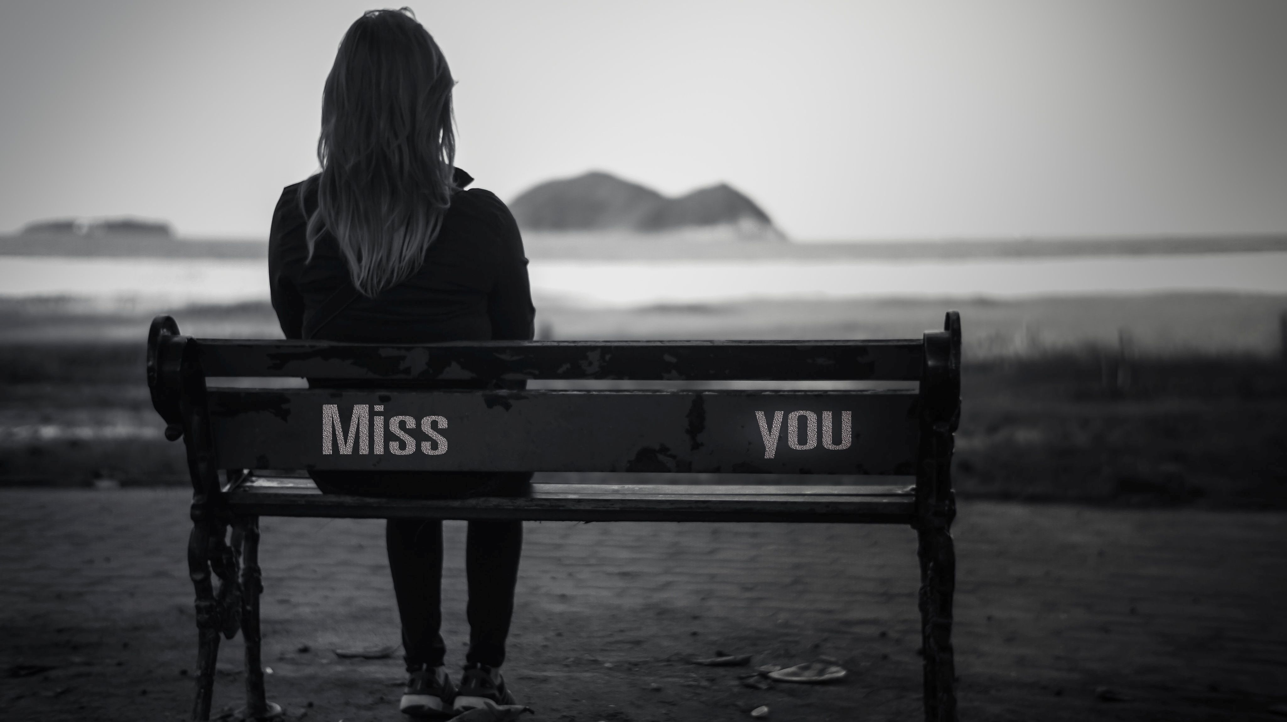 Mood Evening Miss You Bench Sadness Girl Greycale Alone Wallpaper