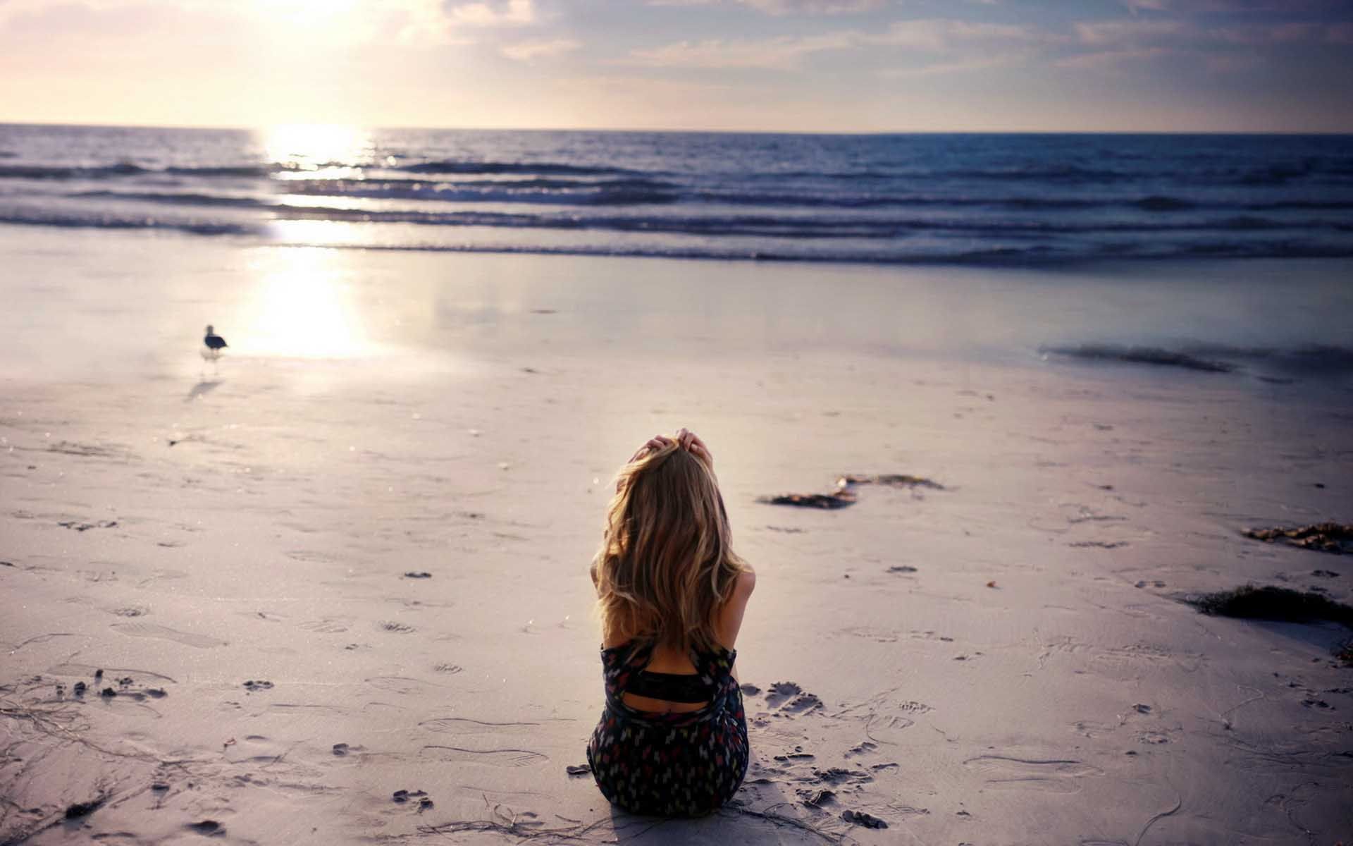 Alone HD Wallpaper free download. Sunset girl, Beach girl