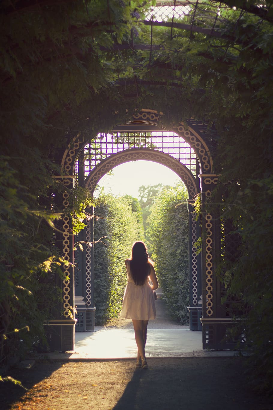 HD wallpaper: woman walking alone on pathway, garden, outdoors