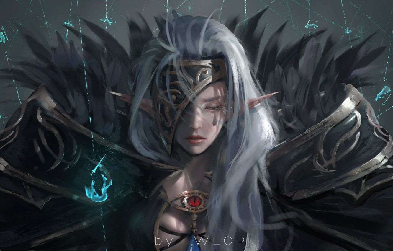 Wallpaper girl, magic, elf, anime, warrior, armor, dungeon and fighter, wlop image for desktop, section фантастика