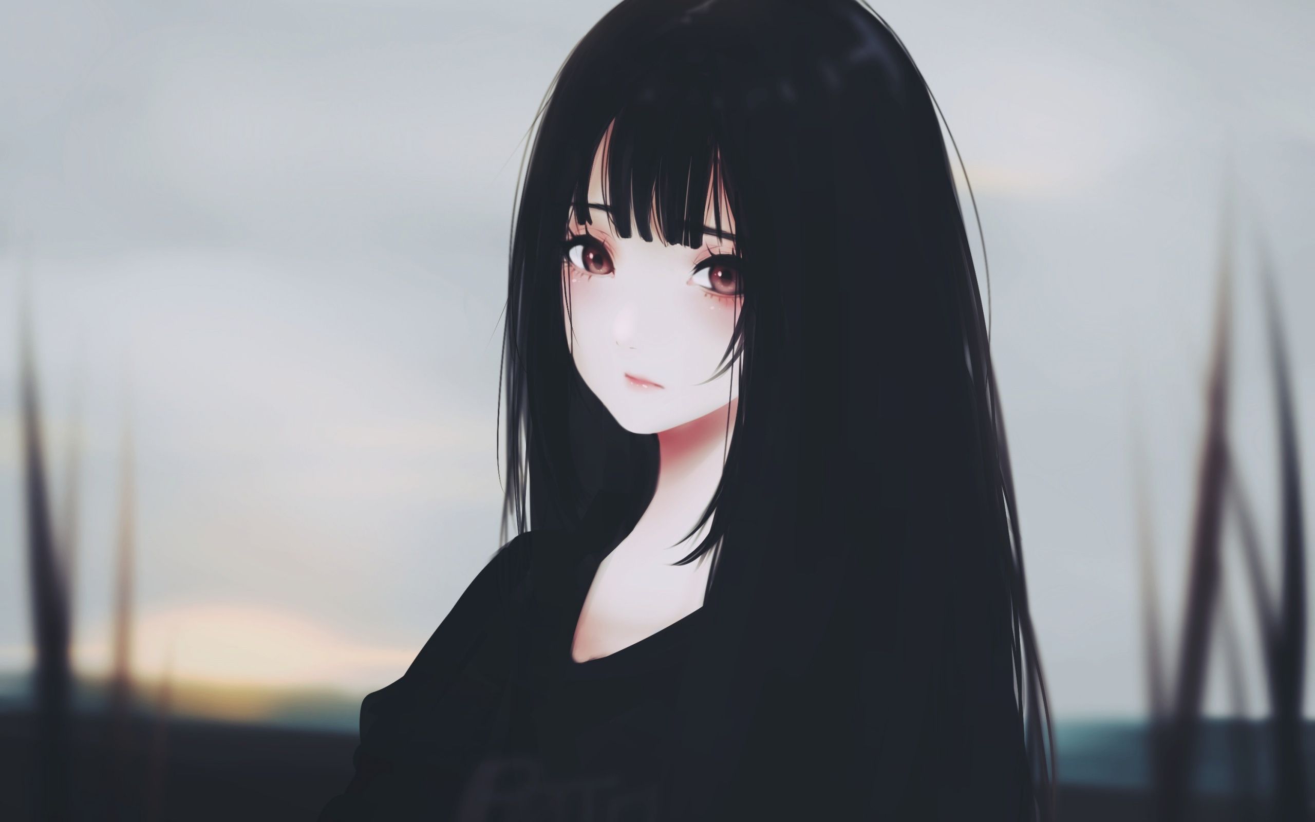 Download 2560x1600 wallpaper beautiful, anime, woman, dark hair