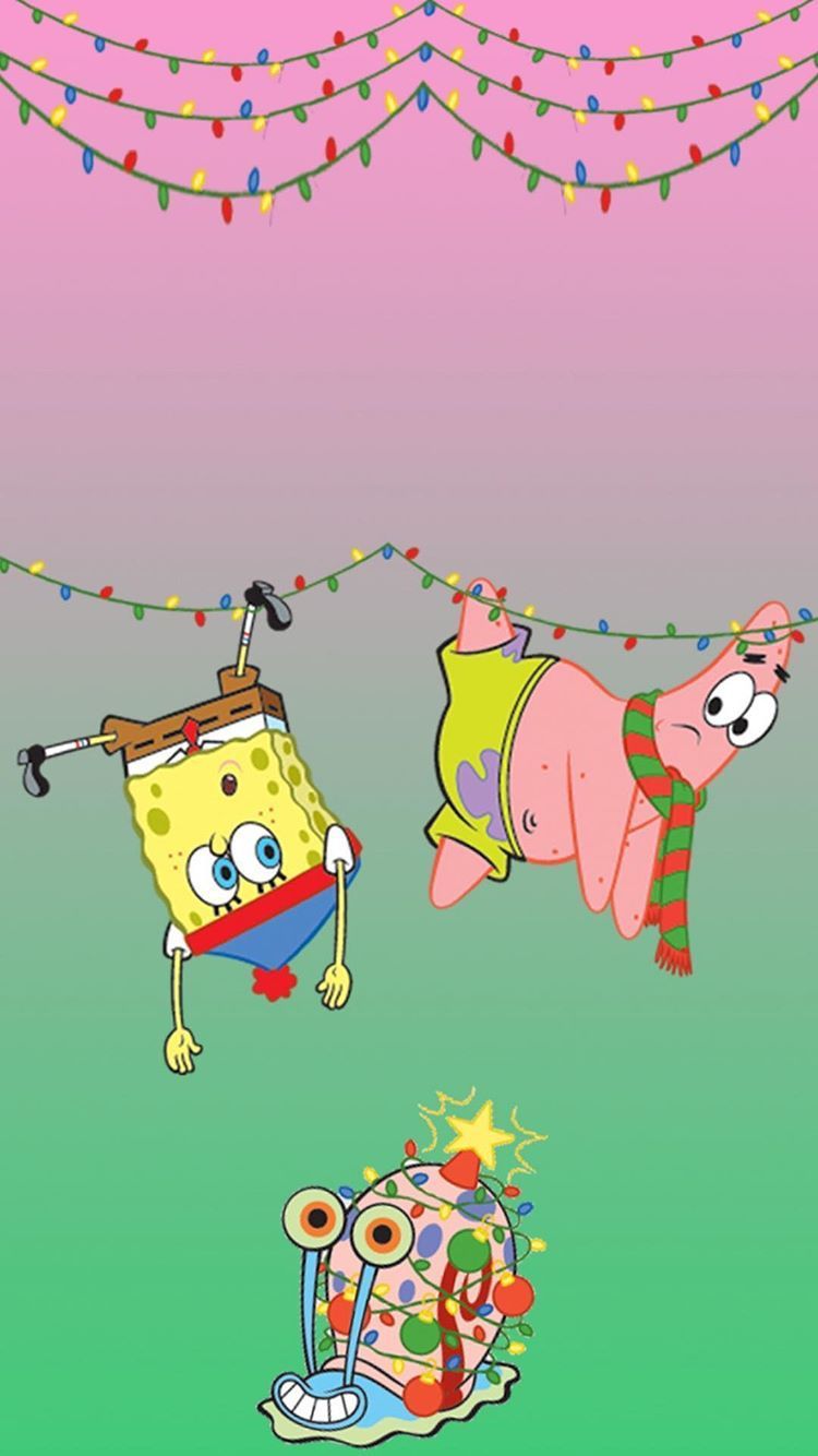 Spongebob and Patrick tangled with the Christmas Lights