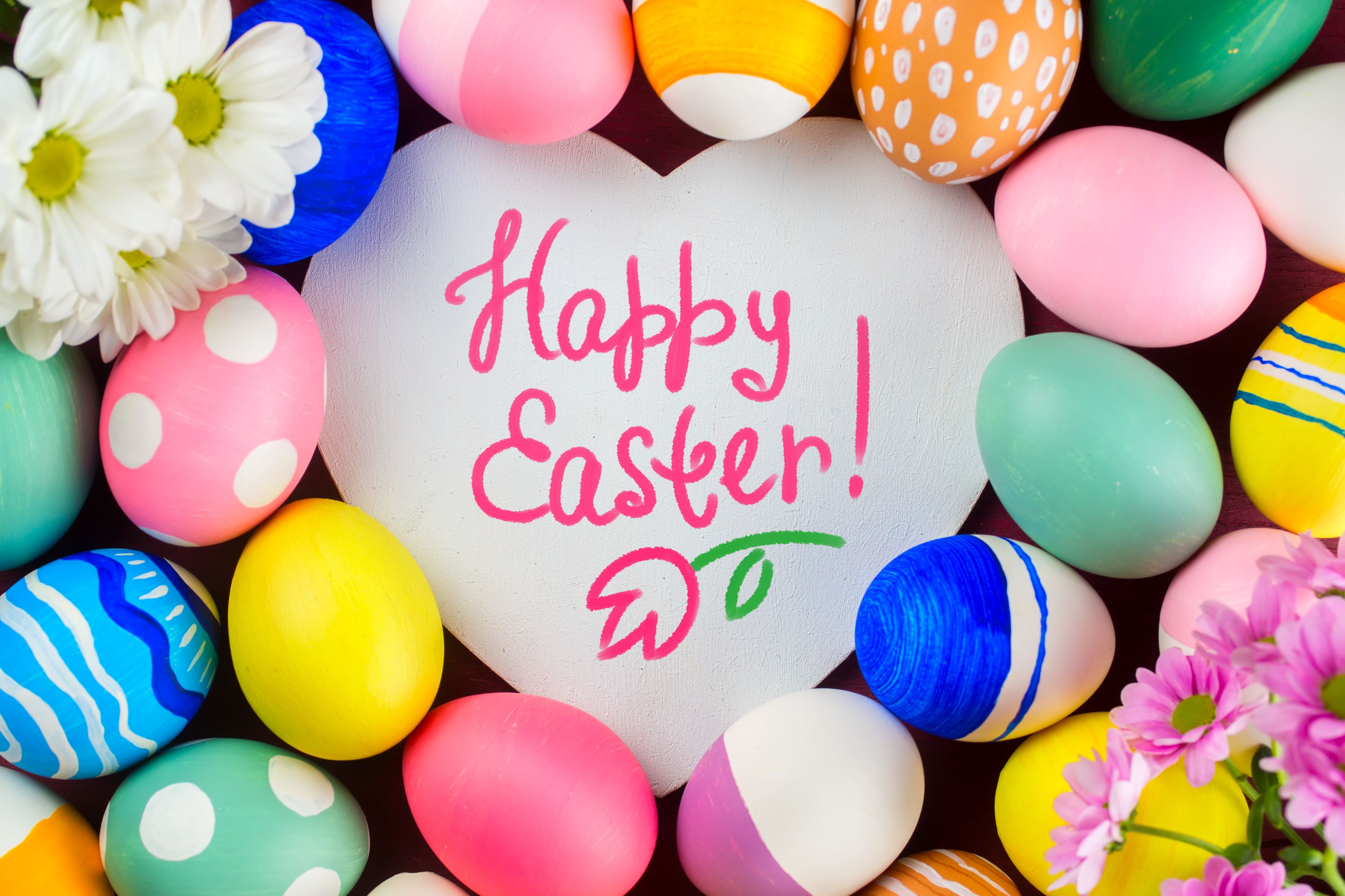 eaggs, Easter, heart, happy easter, easter eggs, flowers wallpaper