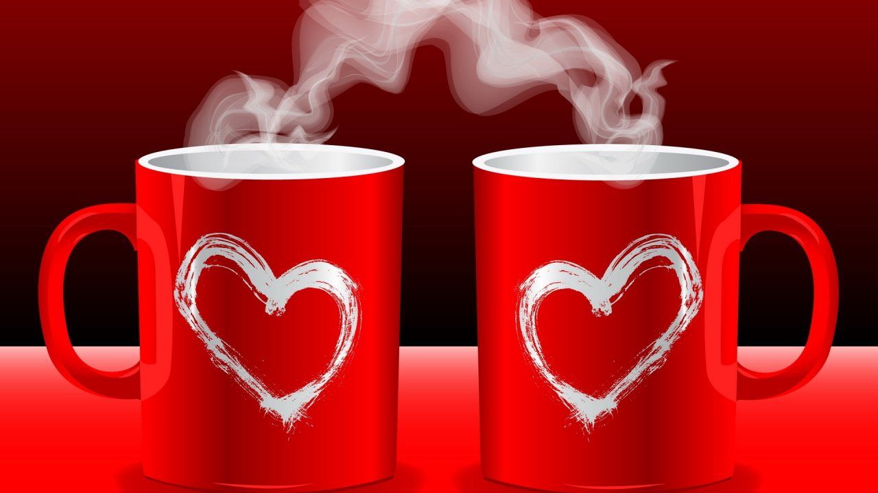 3D Nature Wallpaper: Love Hearts Coffee Good Morning