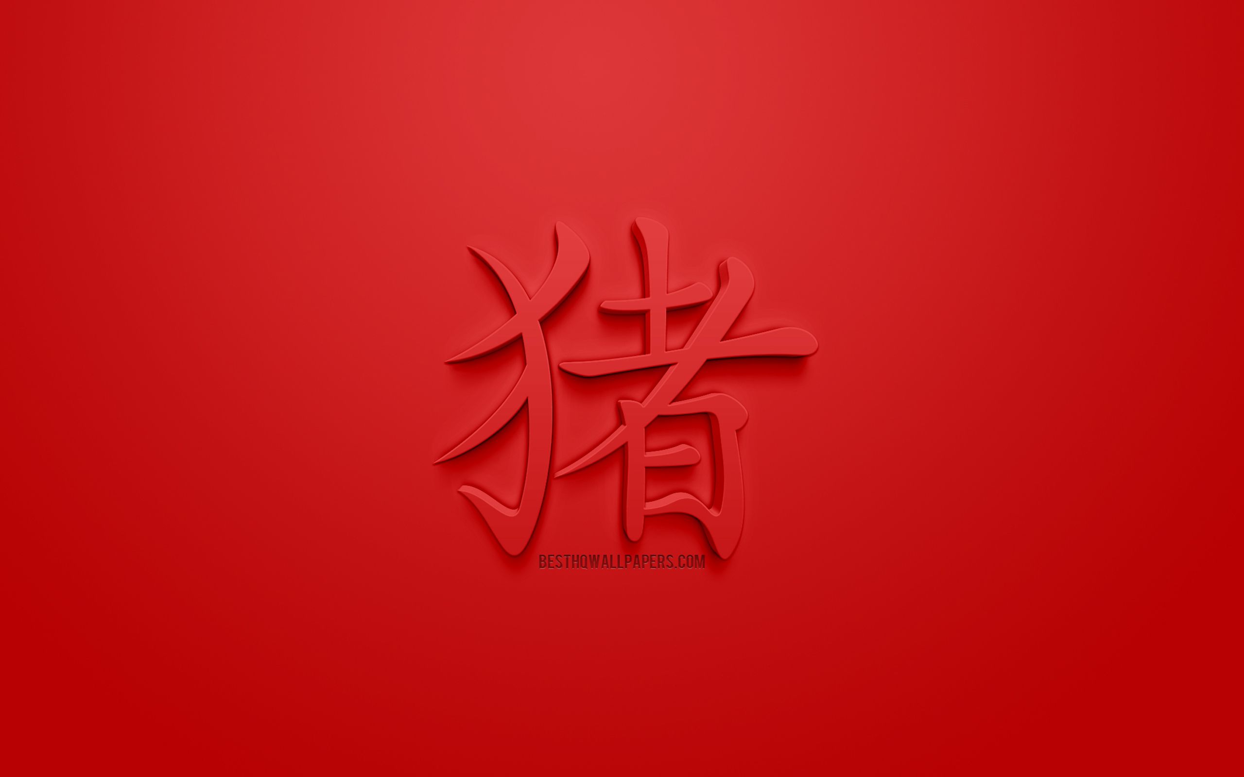Download wallpaper Pig chinese zodiac sign, 3D hieroglyph, Year