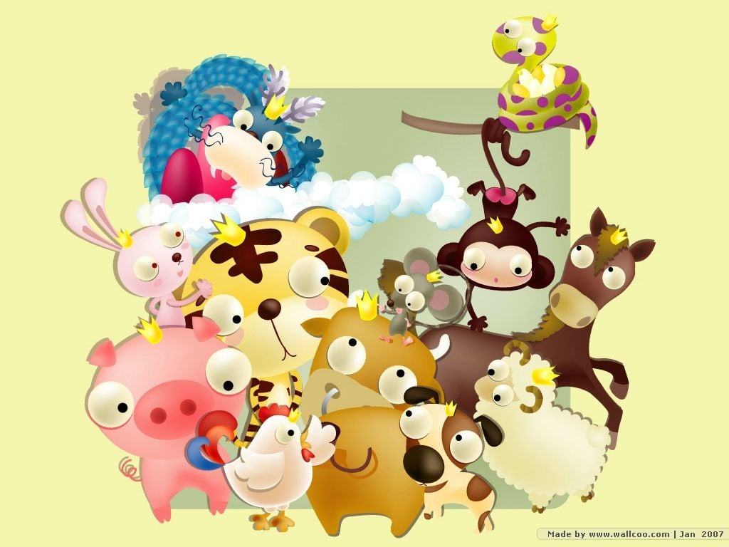 Chinese Zodiac Animals Cartoons 1024x768 NO.1 Desktop Wallpaper