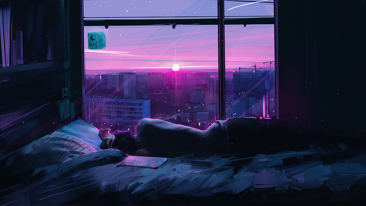 Anime, Room, Computer, Night, HD wallpaper