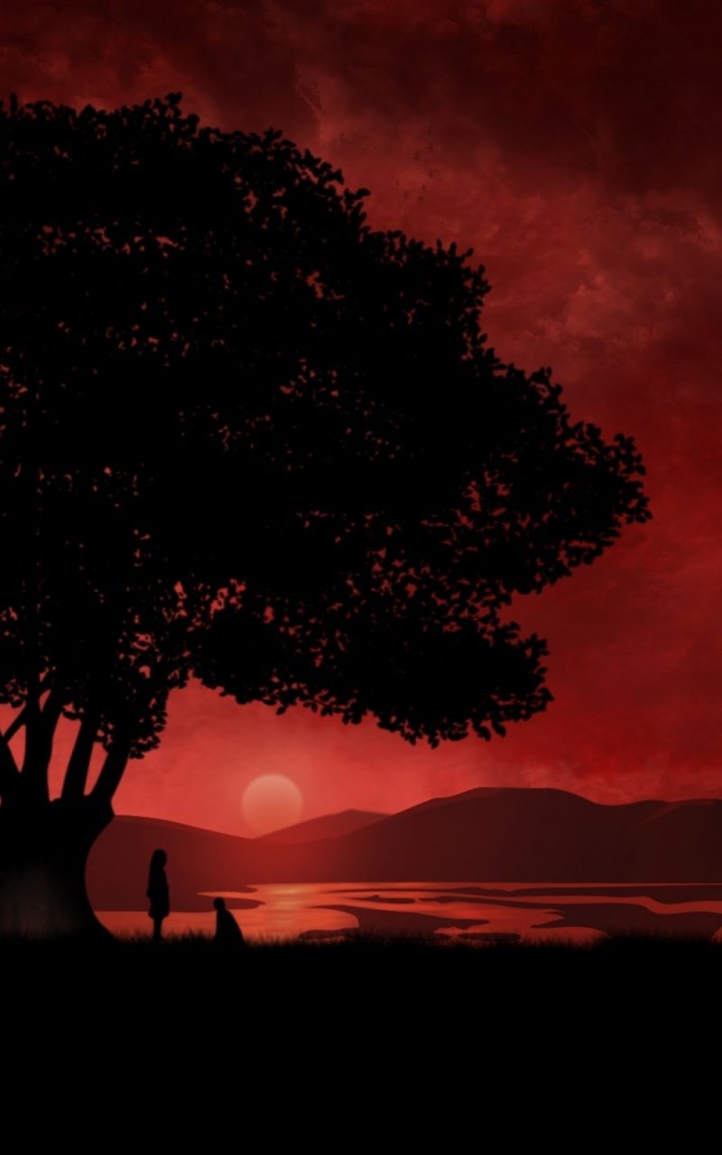 Anime Red Sunset & Tree Nexus 7 wallpaper