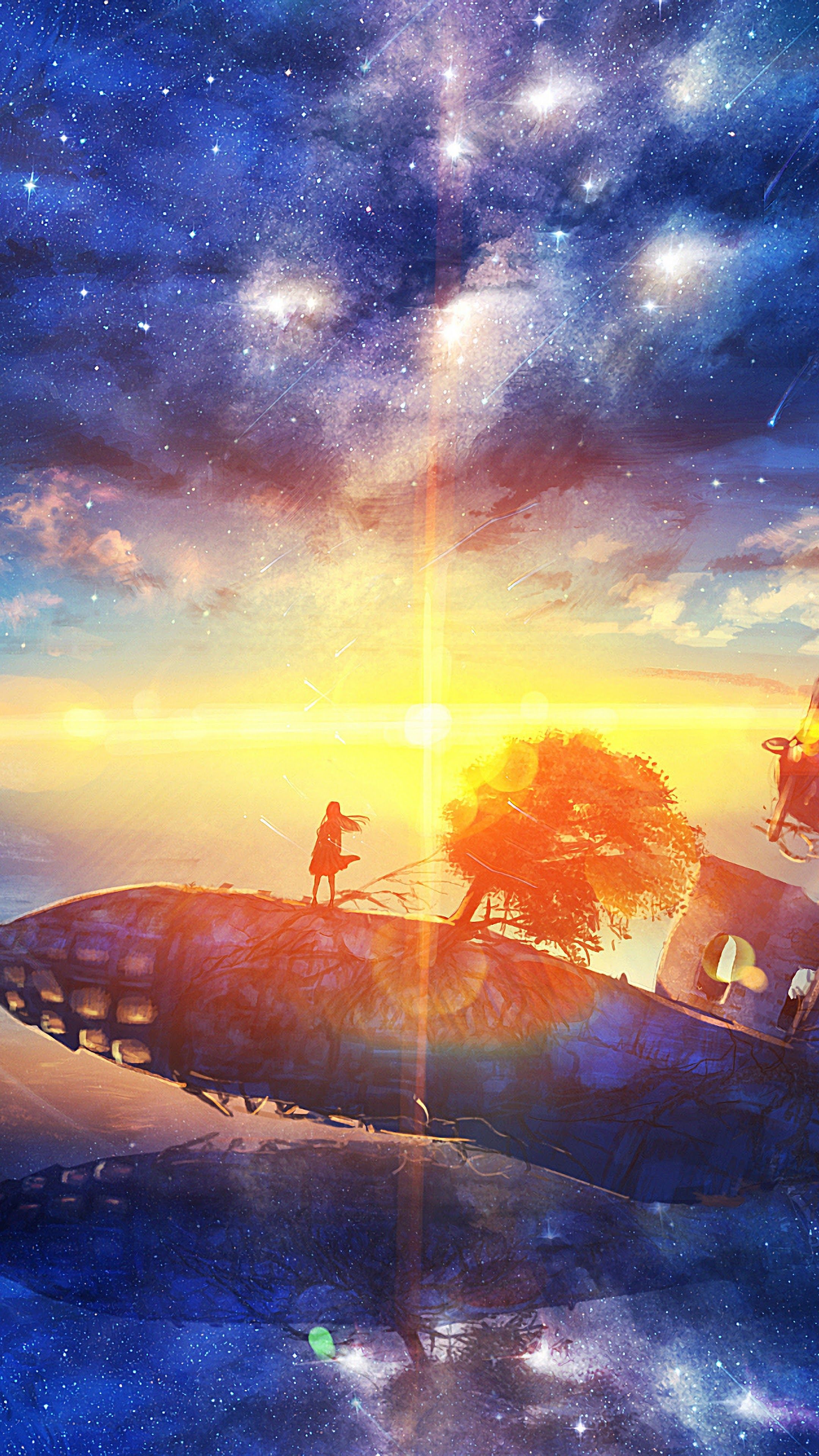 Sunrise Anime Scenery Horizon Stars 4K Wallpaper