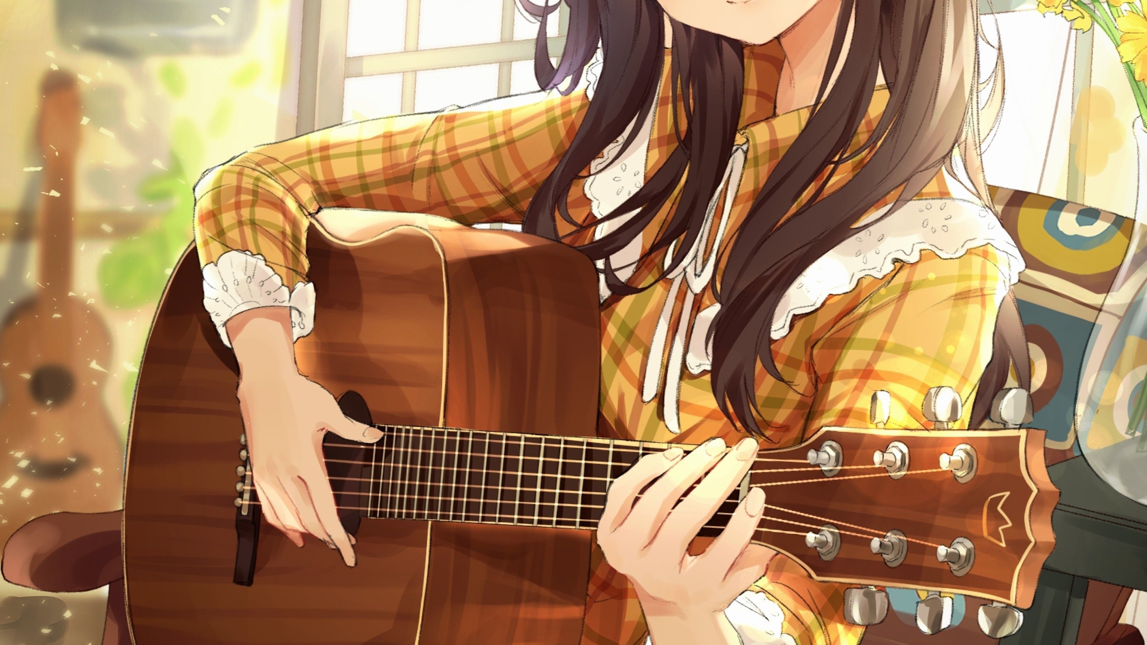 Download 3840x2160 Anime Girl, Playing Guitar, Instrument, Music
