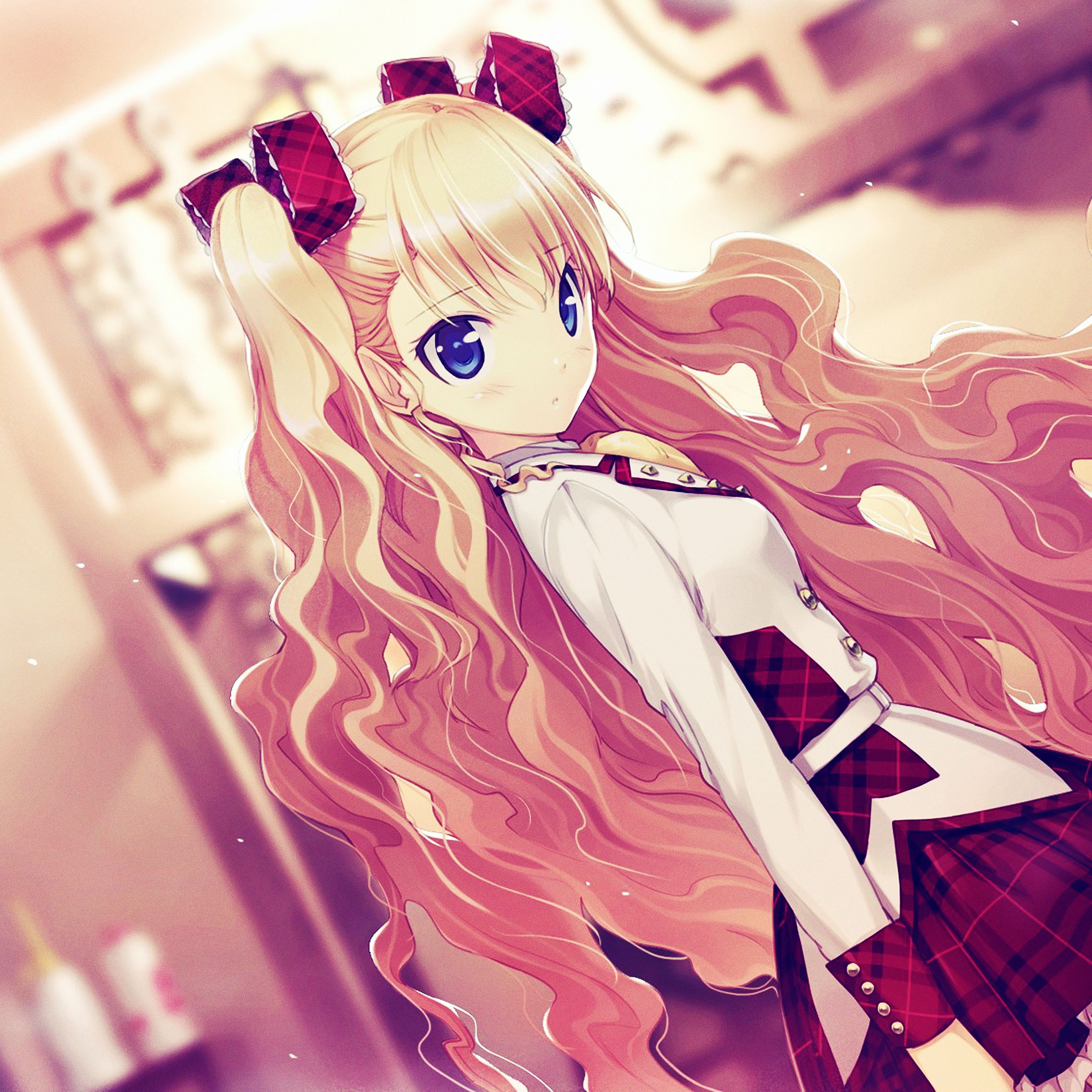 Anime Girl Blonde Blue Illust Art Wallpaper