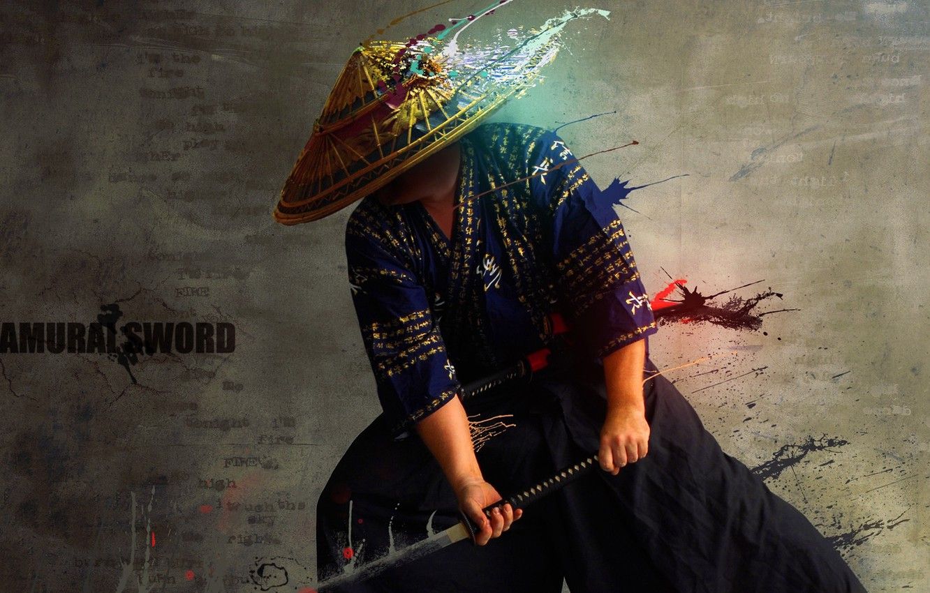 Wallpaper katana, hat, samurai, blow, kimono, Samurai Sword image