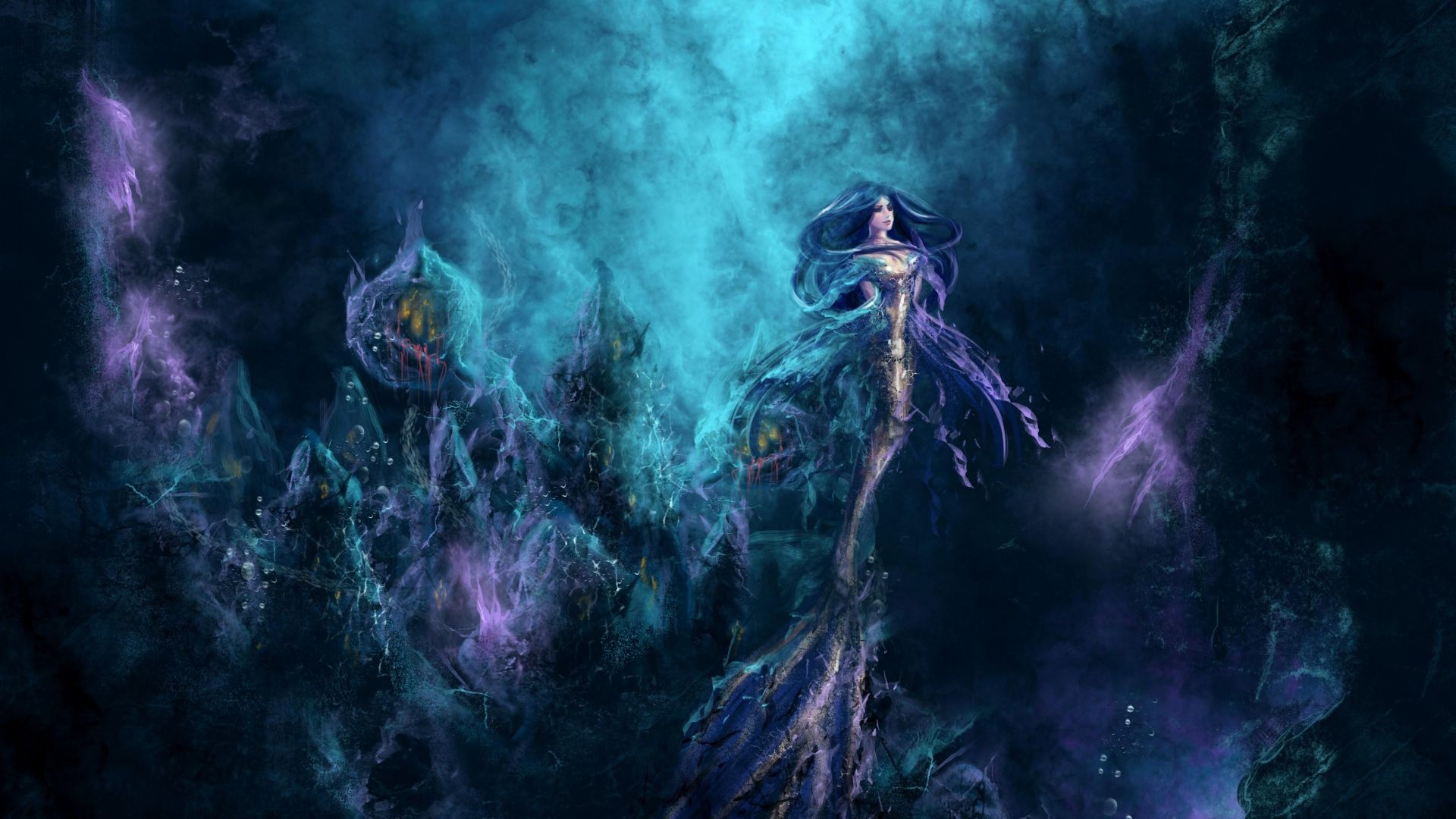 Full HD Wallpaper enchantress spell dungeon fog, Desktop