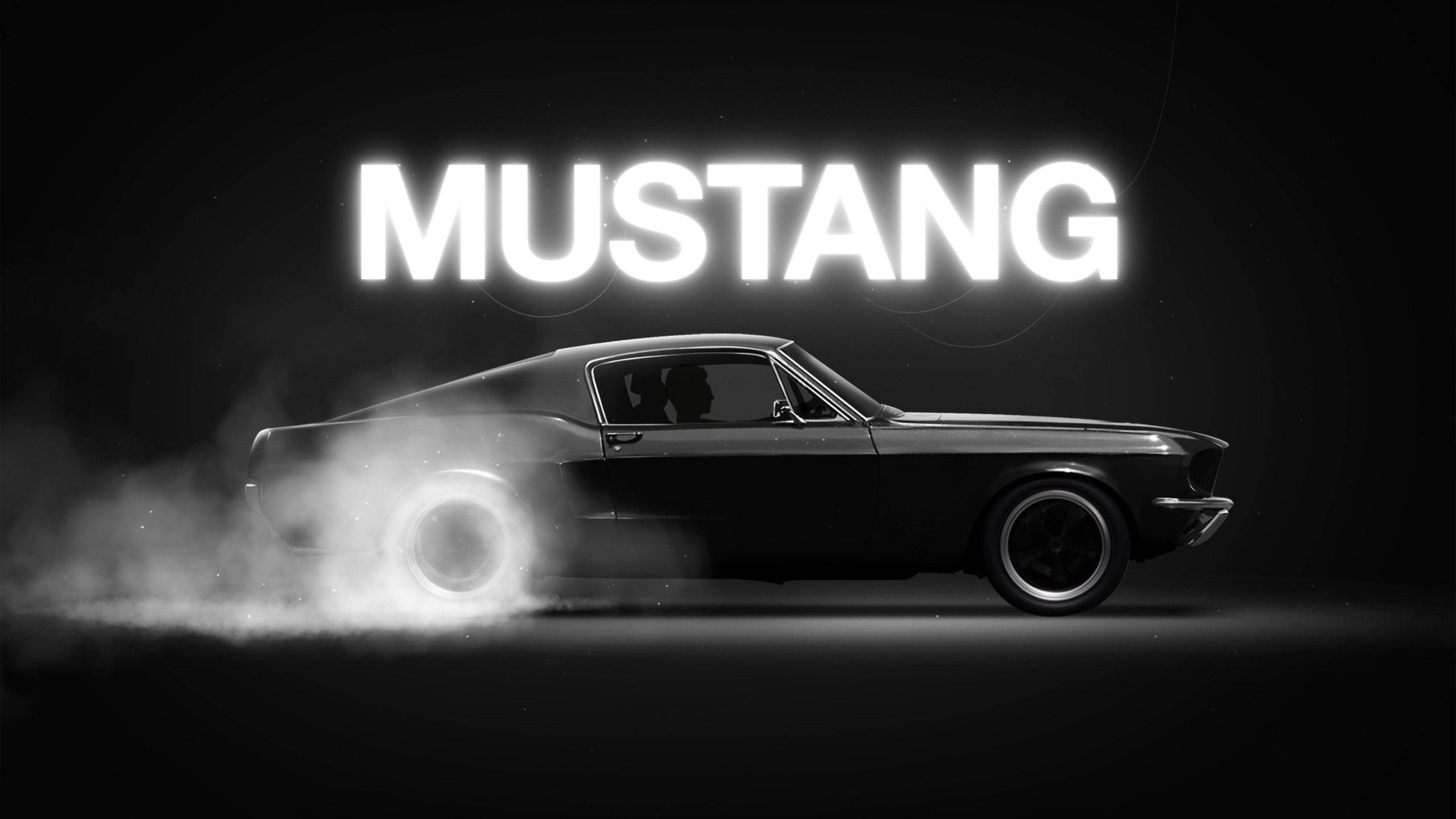 Download 3840x2160 Ford Mustang, Black, Smoke, Monochrome, Muscle