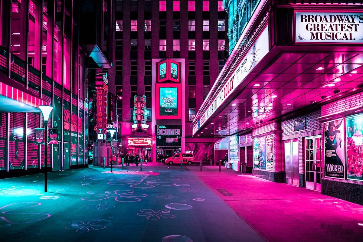 Nighttime Photo Capture Vibrant Pink Glow of Times Square's Neon Lights. Neon photography, Neon wallpaper, Neon background