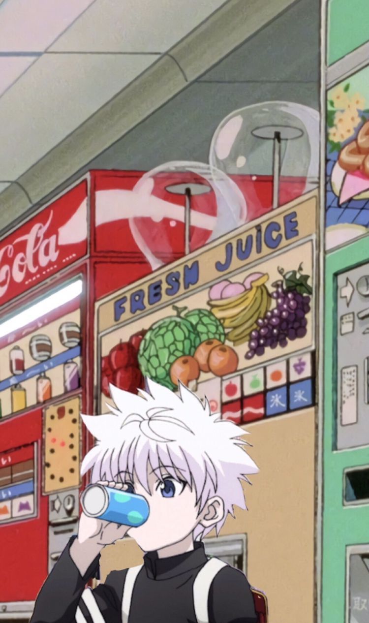 Killua drinking soda. Hunter anime, Anime background, Anime wallpaper