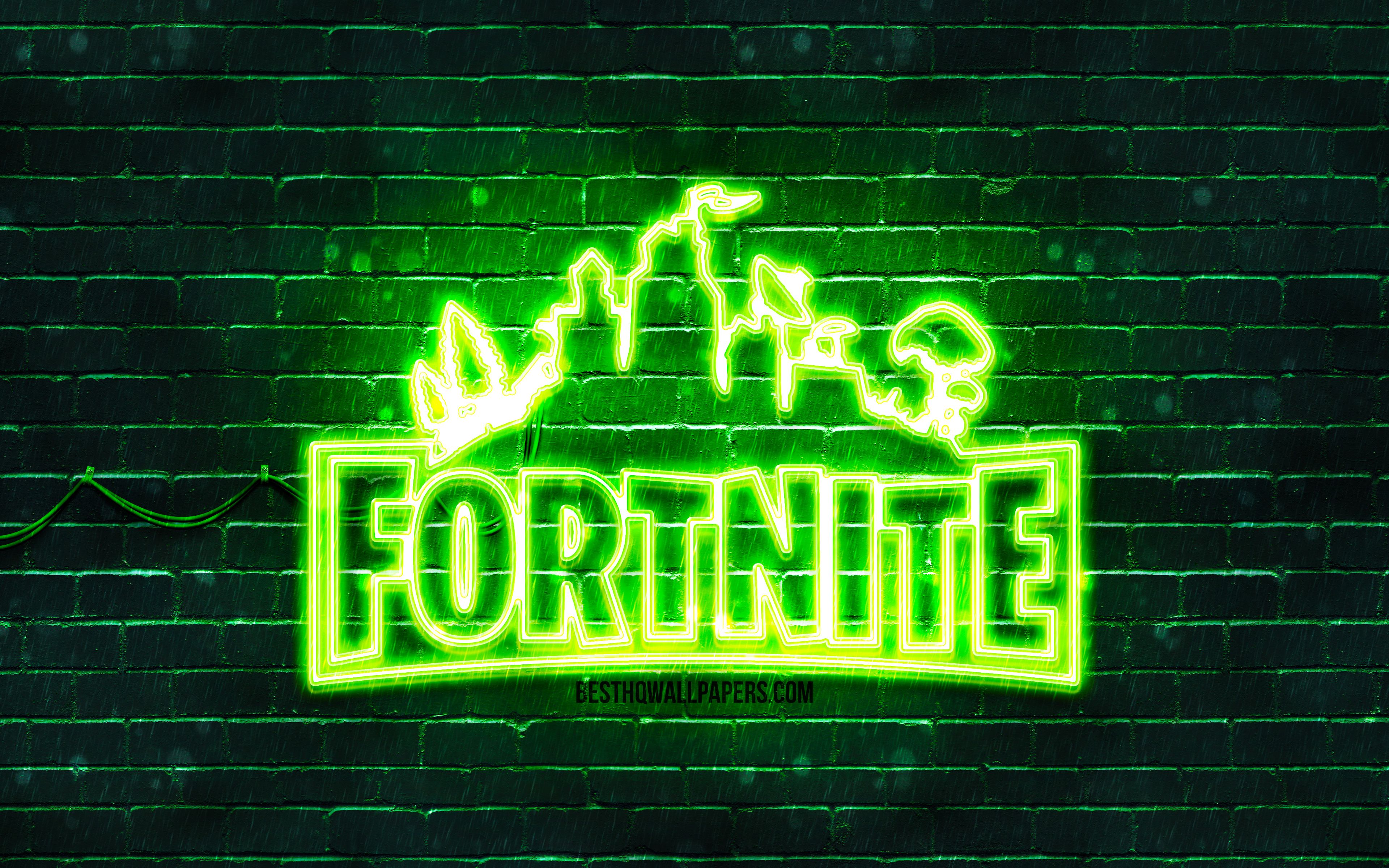 Download wallpaper Fortnite green logo, 4k, green brickwall, Fortnite logo, 2020 games, Fortnite neon logo, Fortnite for desktop with resolution 3840x2400. High Quality HD picture wallpaper