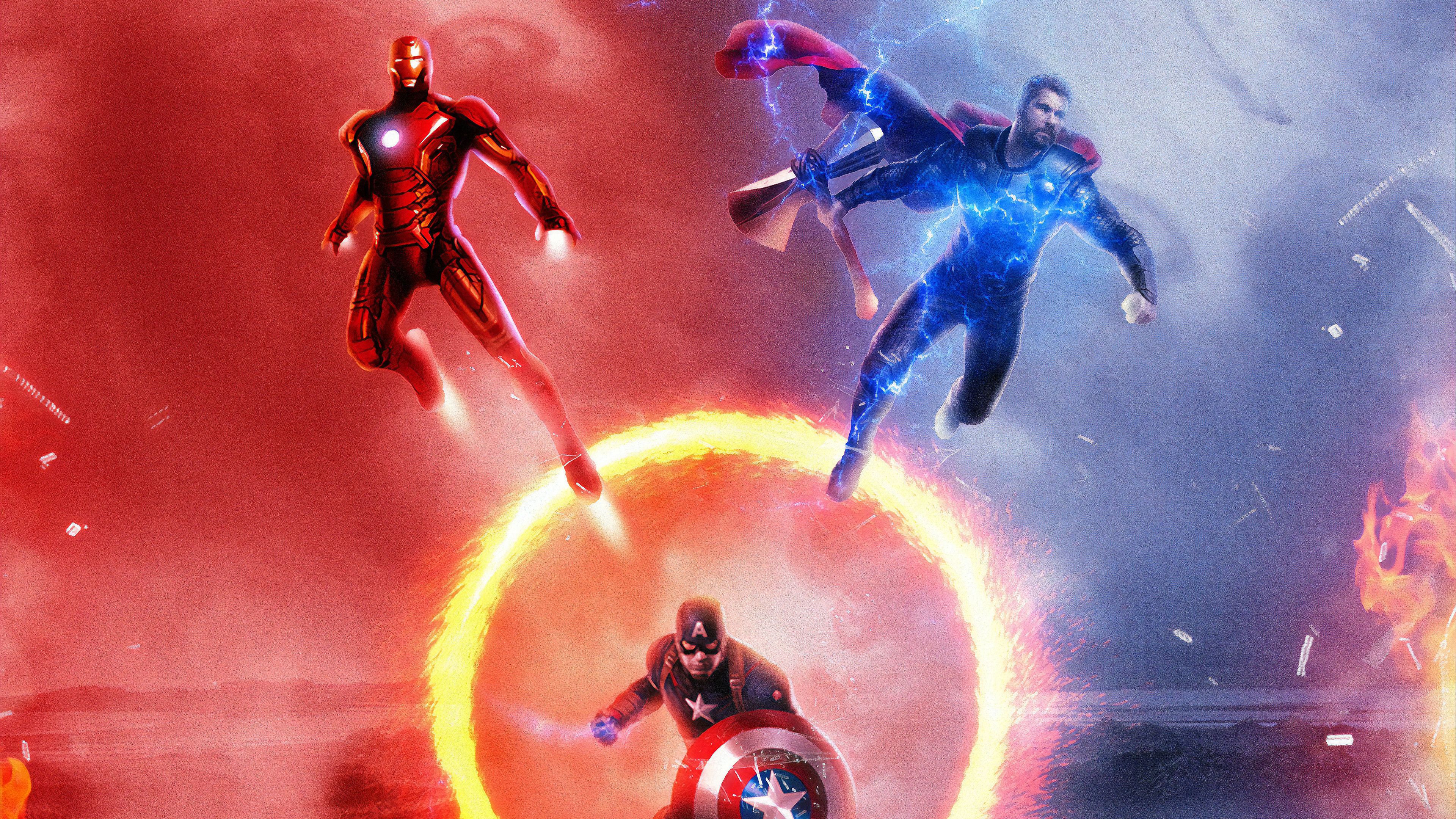 Avengers: Endgame Iron Man Thor Captain America 8K Wallpaper