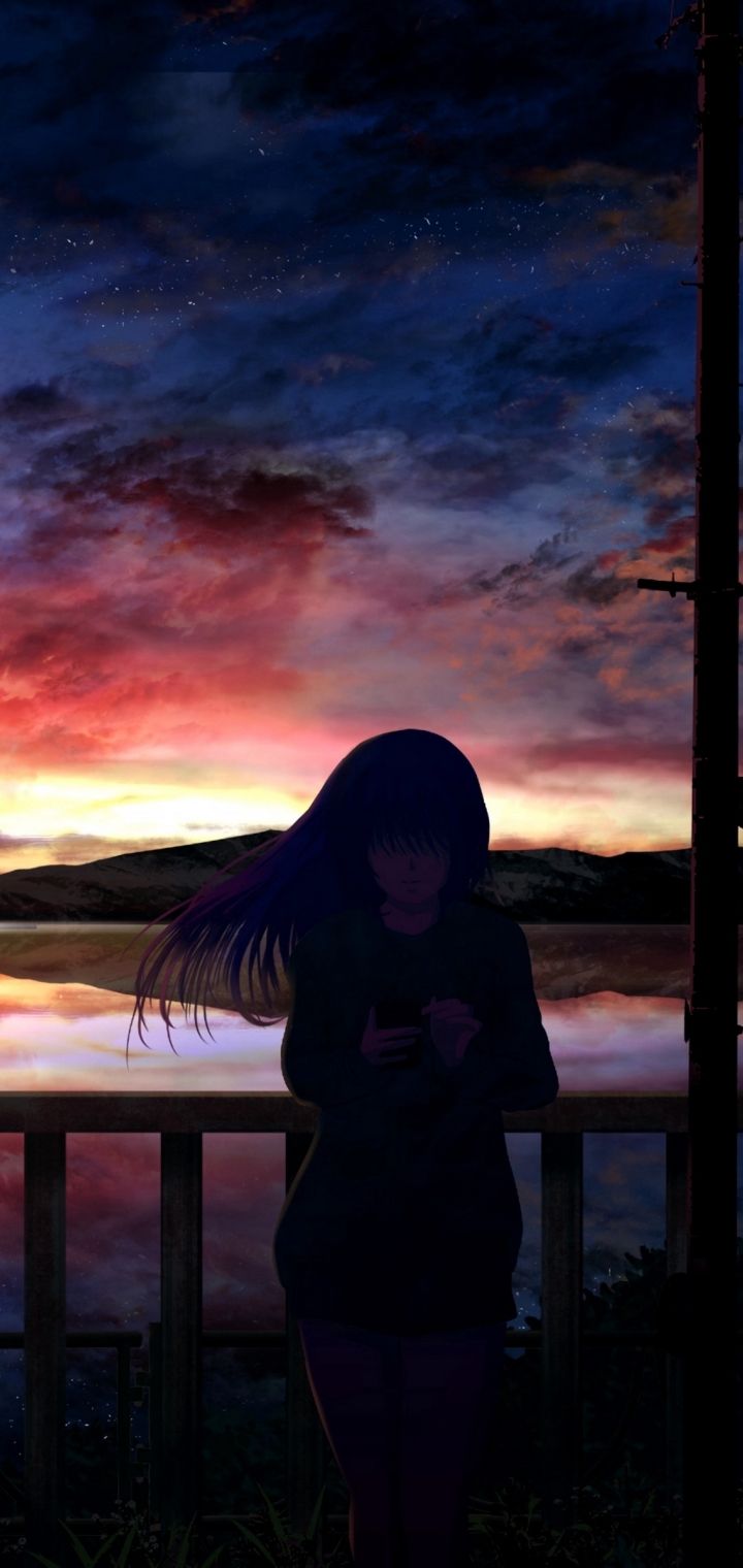 Anime Girl In Sunset 720x1520 Resolution Wallpaper, HD