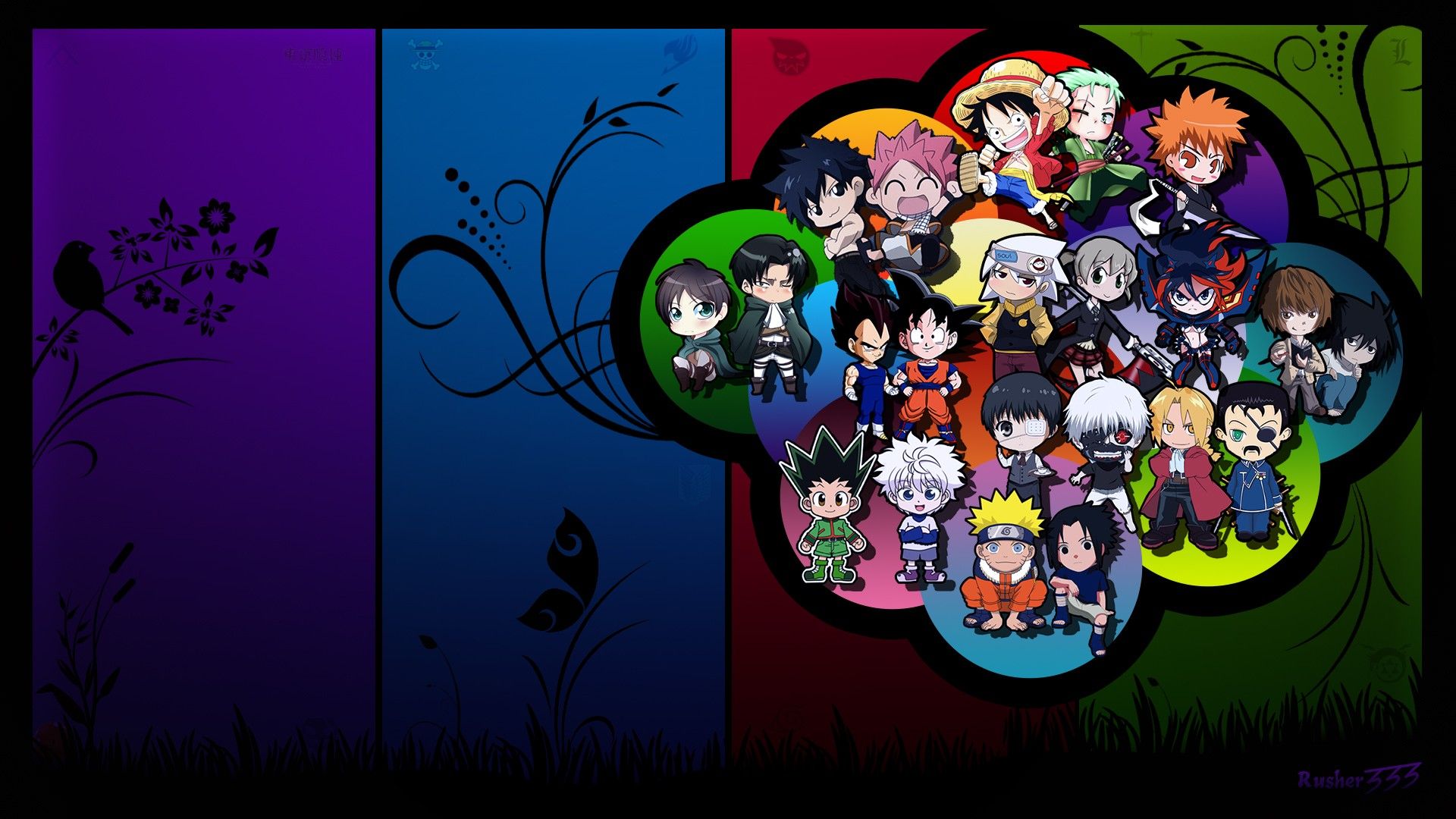 Download 1920x1080 Anime, Characters, One Piece, Hunter x Hunter, Shingeki no Kyojin, Fairy Tail, Bleach, Full Metal Alchemist, Death Note, Kill la Kill, Naruto wallpaper