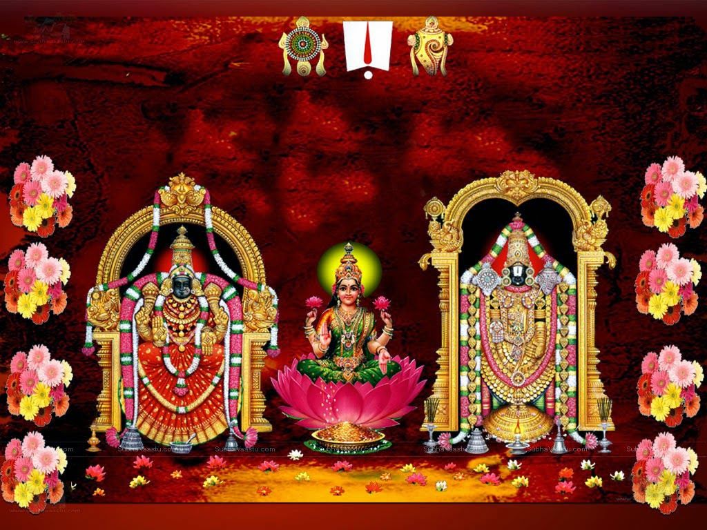 Lord Balaji with goddess Lakshmi Devi and Padmavathi devi