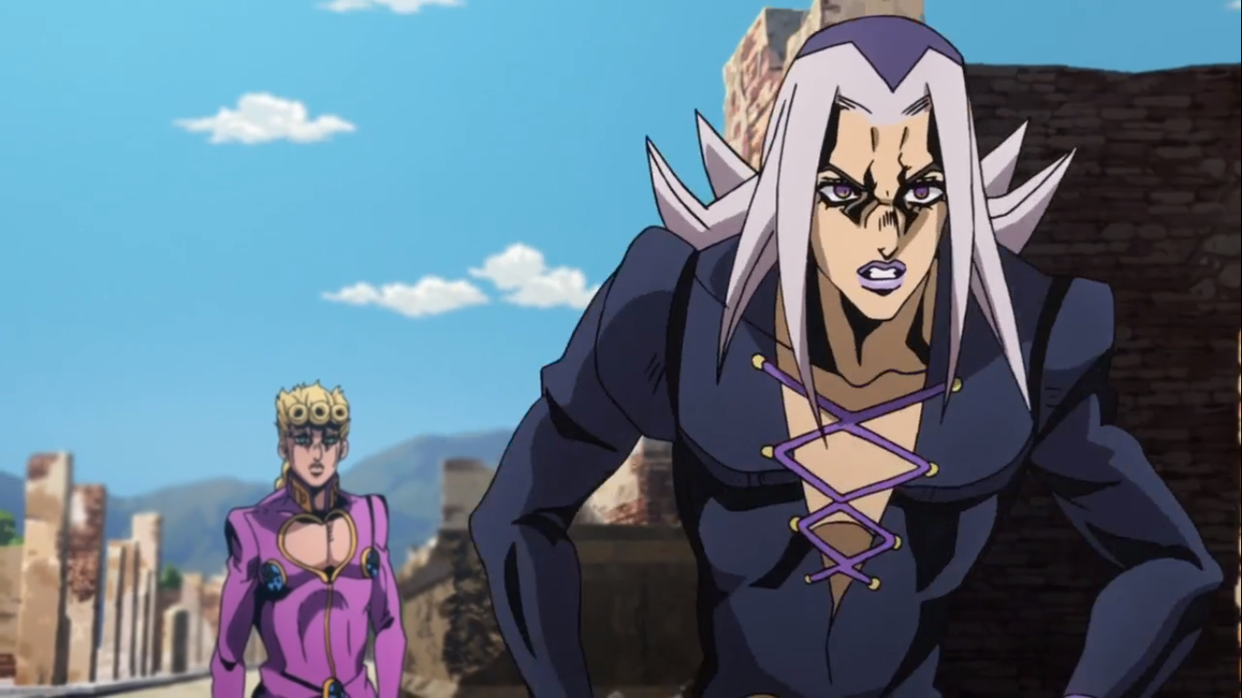 Leone Abbacchio intimidates an enemy Stand user