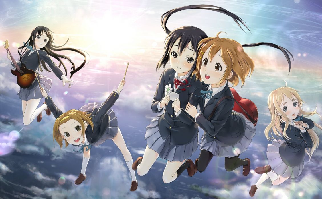 Anime Series K On Girls Group Fly Sky School Uniform Wallpaper