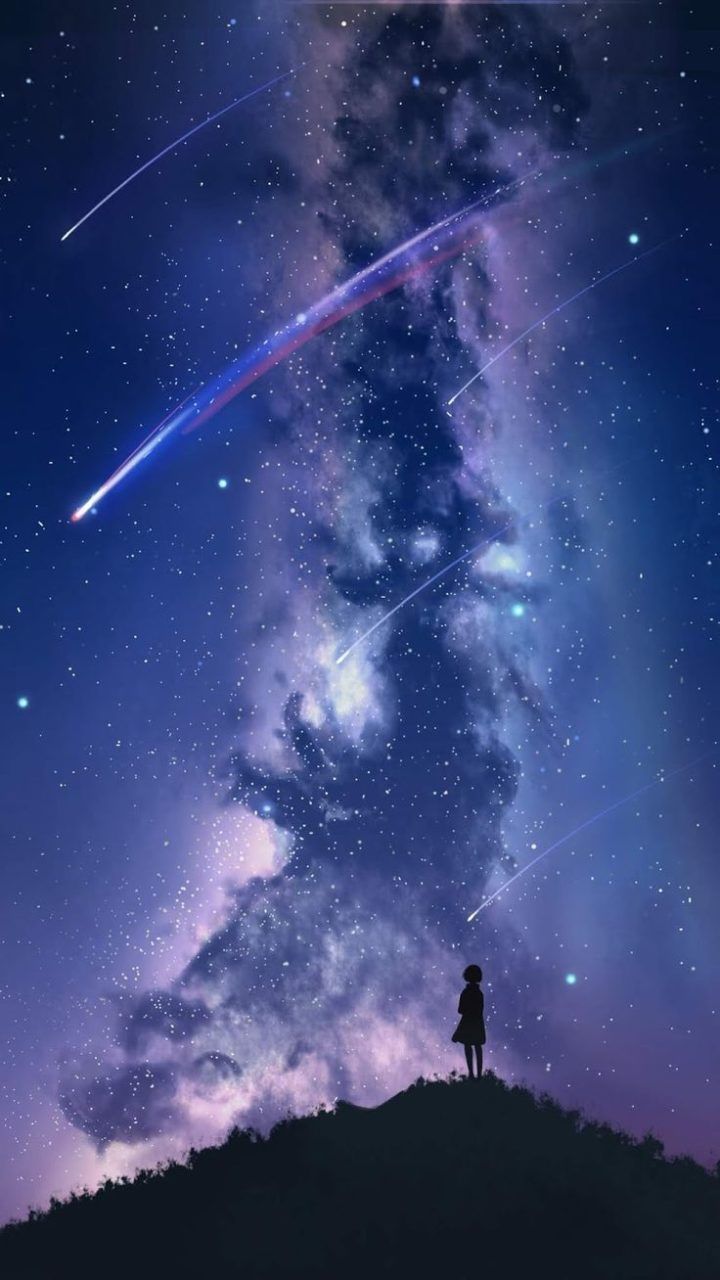Watching the star fall #Space wallpaper.ogysof Beautiful Wallpaper 736 X. Galaxy wallpaper, Anime scenery, Night sky wallpaper