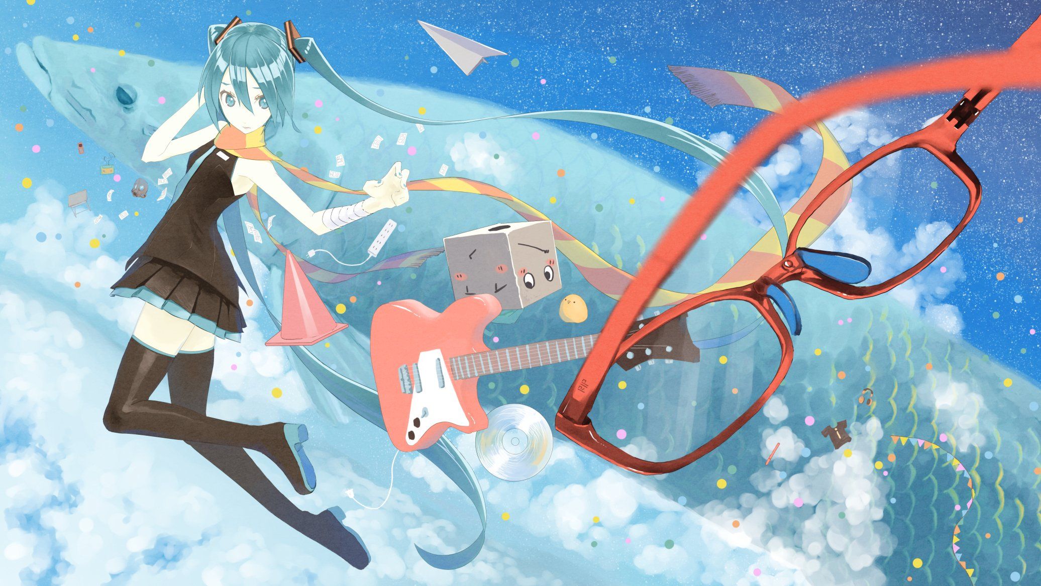 Vocaloid Hatsune Miku Banner Blurry Fish wallpaperx1166
