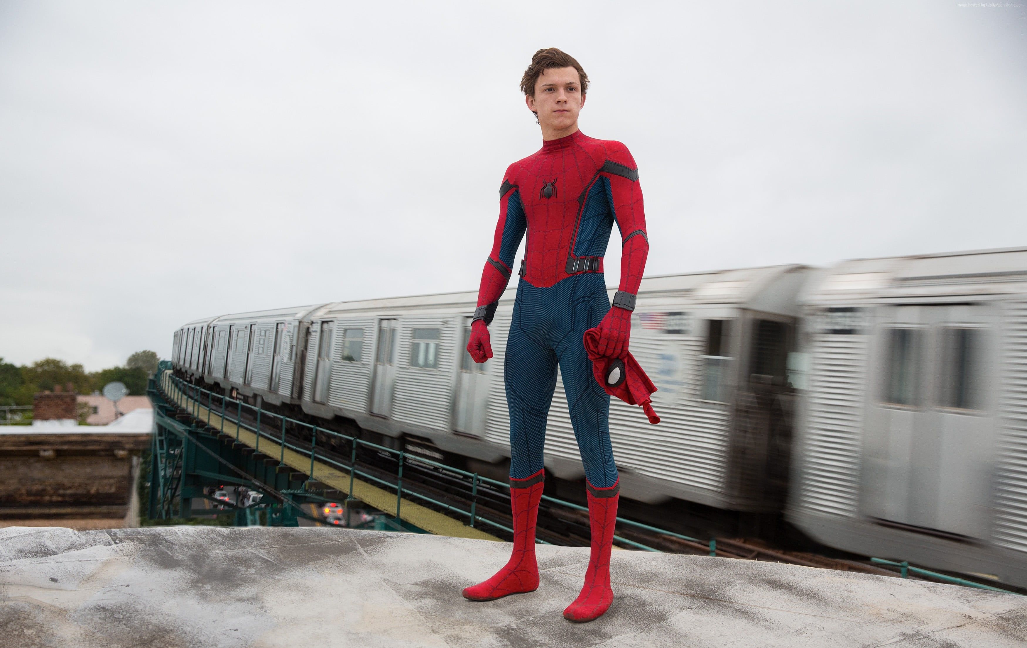 Spider Man Standing Near Train During Daytime HD Wallpaper