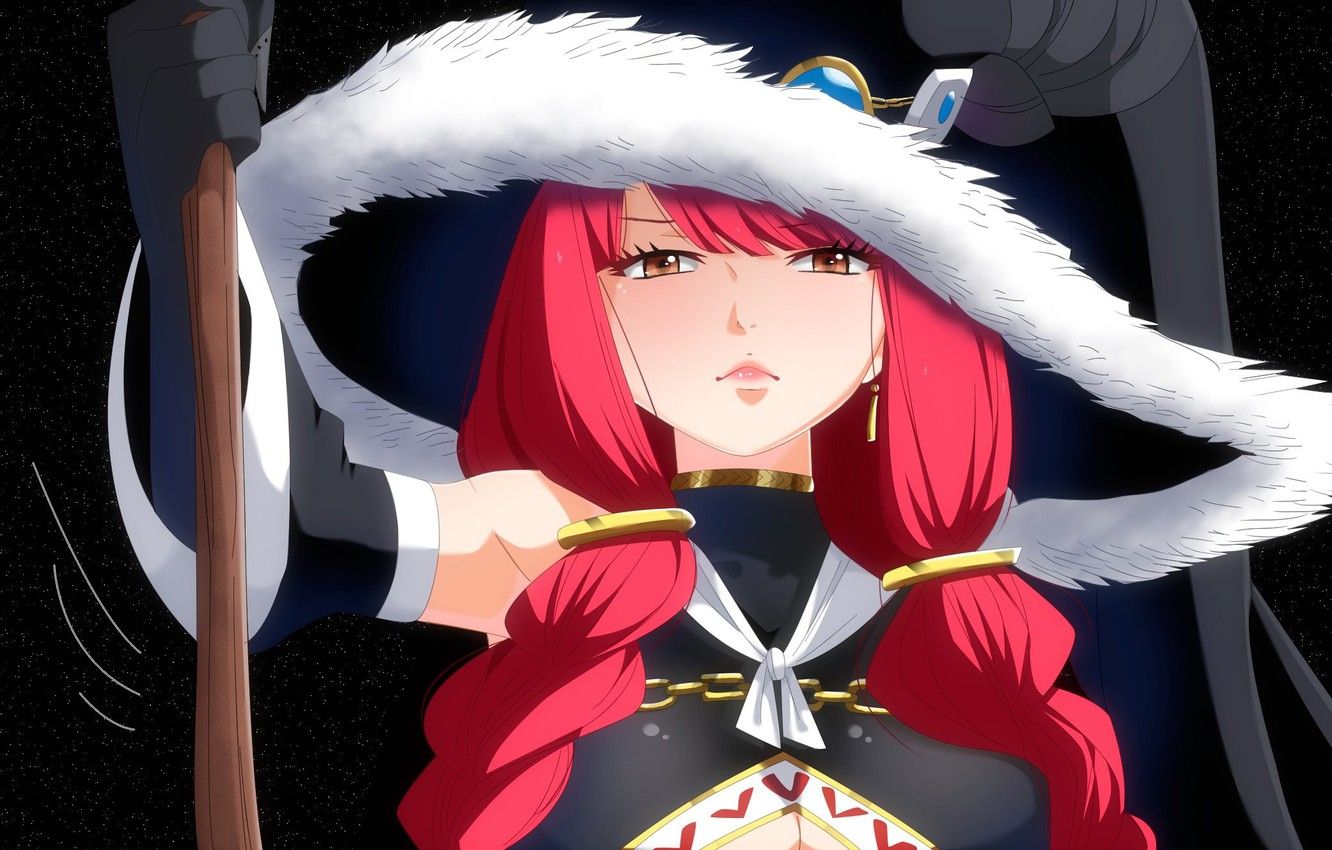 Wallpaper wallpaper, game, red hair, hat, anime, pretty, bat