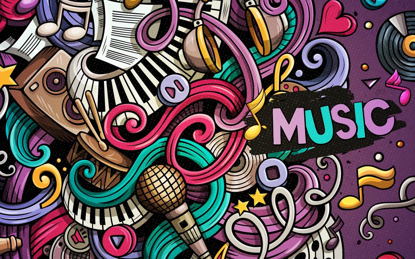 Download wallpaper 1440x900 music, doodles, colorful, musical