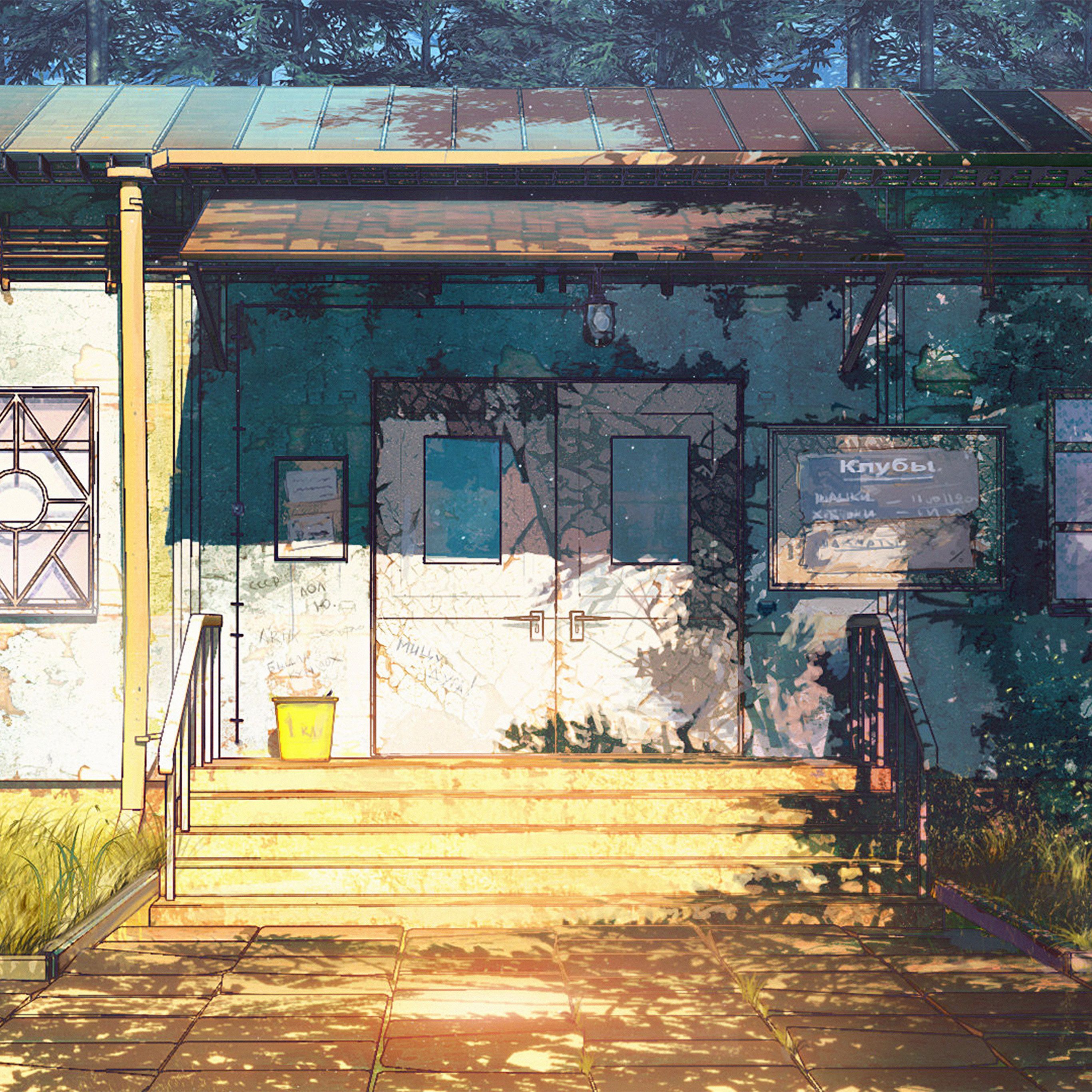 Camp Wood House Anime Illustration .papers.co