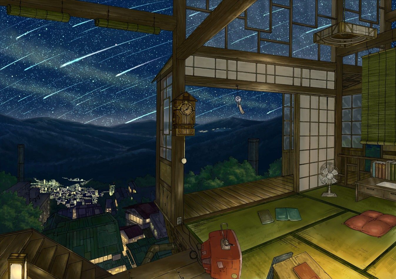 #sky, #interior, #night, #stars, #anime, #house, wallpaper. Mocah.org HD Wallpaper