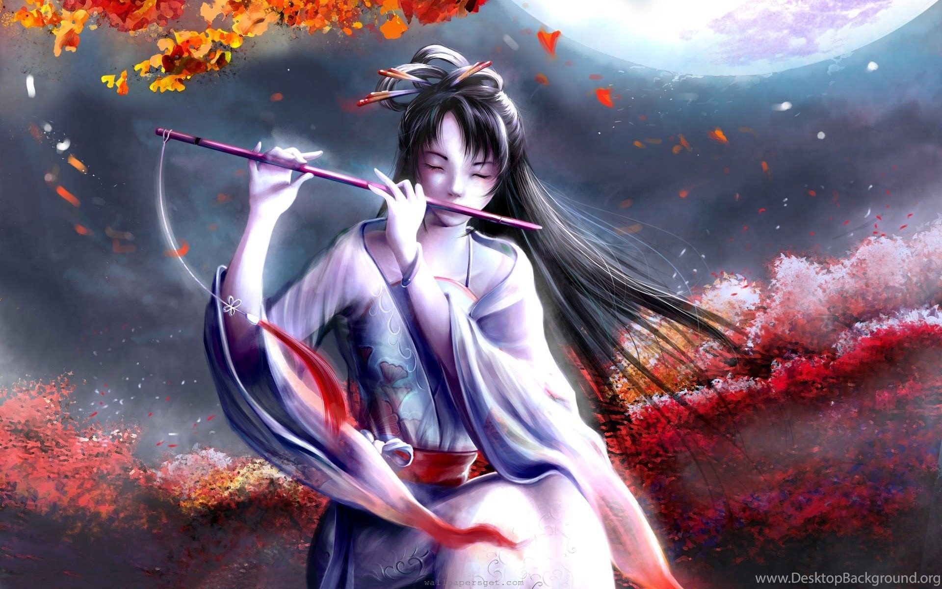 Anime Wallpaper Flute Girl Fantasy Wallpaper Stock 1631523