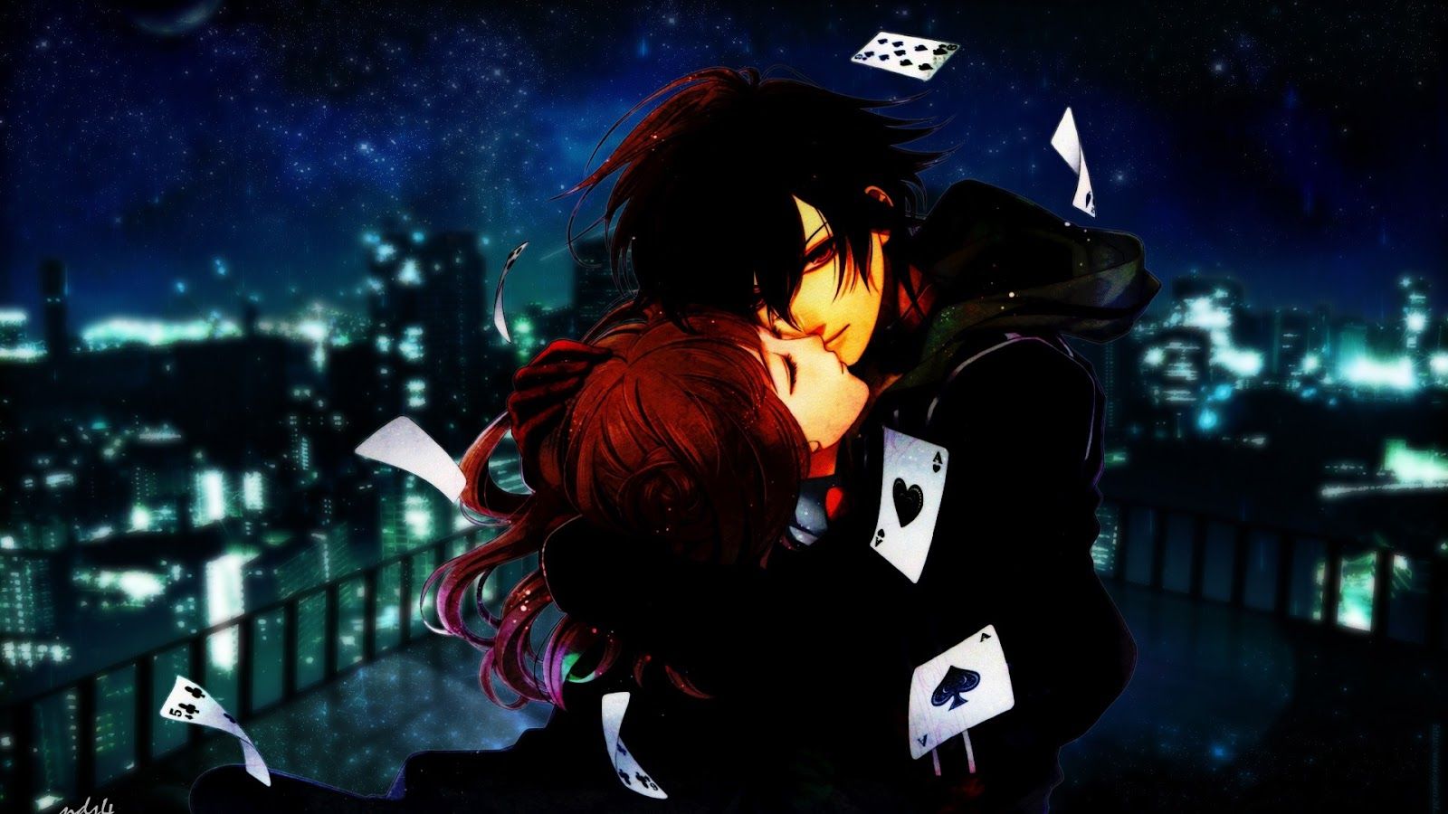 Free download Sweet Couple Kissing Cards Anime HD Wallpaper