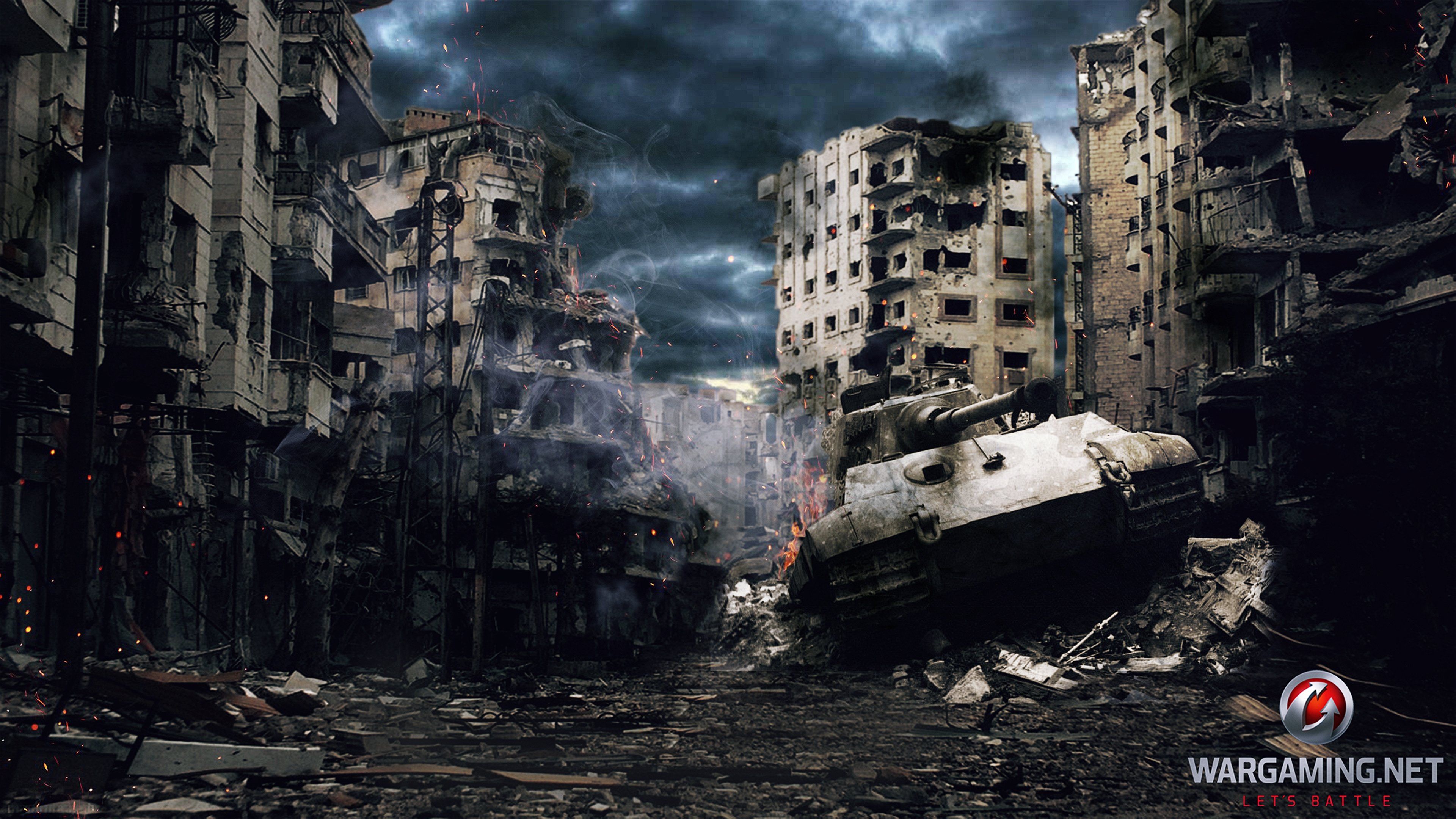 World tanks city wars games bouldings sky clouds PS4 wallpaper