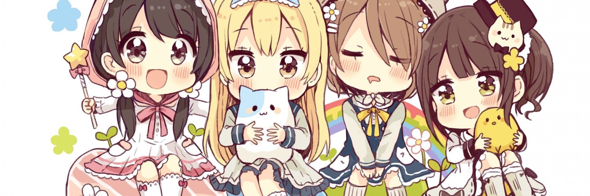 Download 1920x640 Anime Girls, Chibi, Cute, Friends Wallpaper