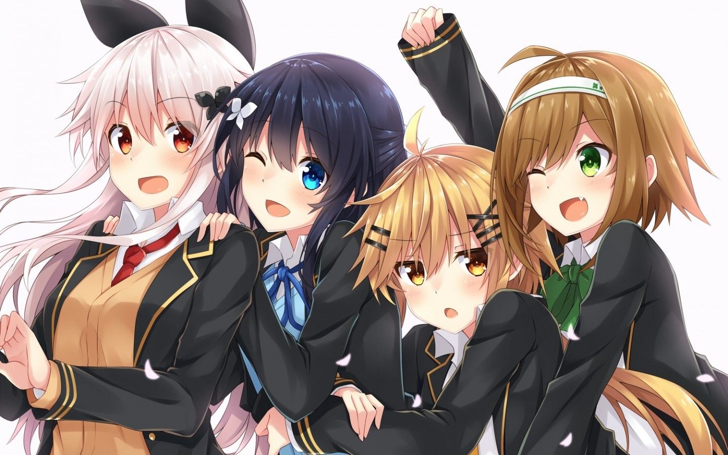 Download 1440x900 Anime Girls, Friends, Wink, Smiling, Happy