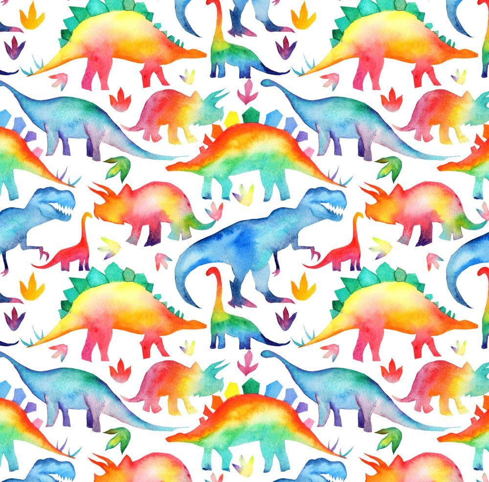 Rainbow Dino Fabric Watercolour Dinosaurs Scale