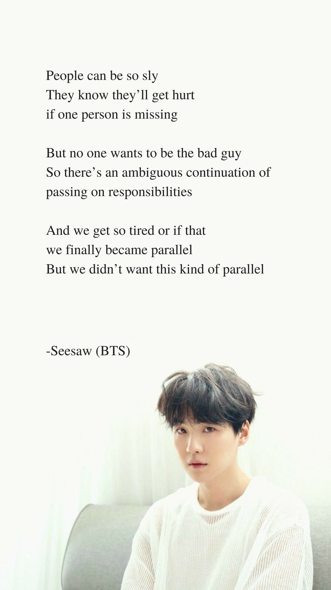 Trivia: Seesaw by BTS Suga Lyrics wallpaper. Bts lyrics quotes