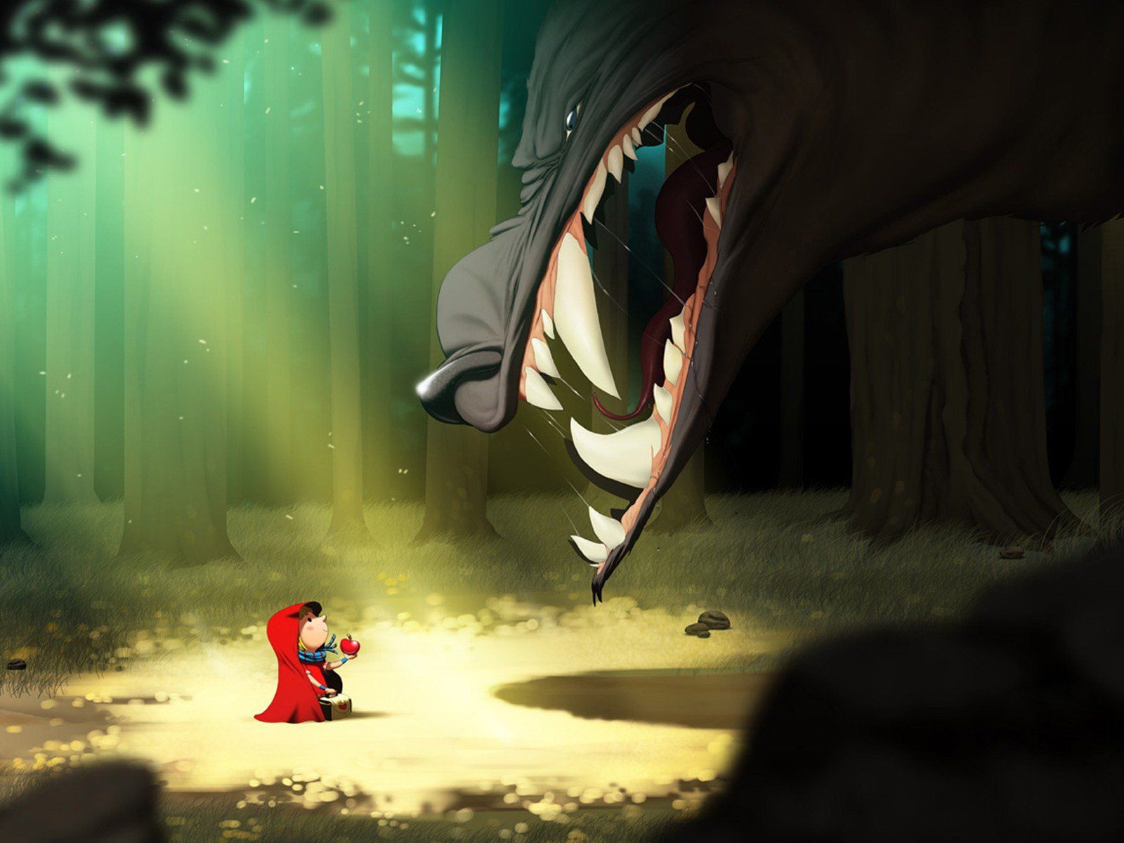 cartoons, Forests, Little, Red, Riding, Hood, Red, Hood, Wolves Wallpaper HD / Desktop and Mobile Background