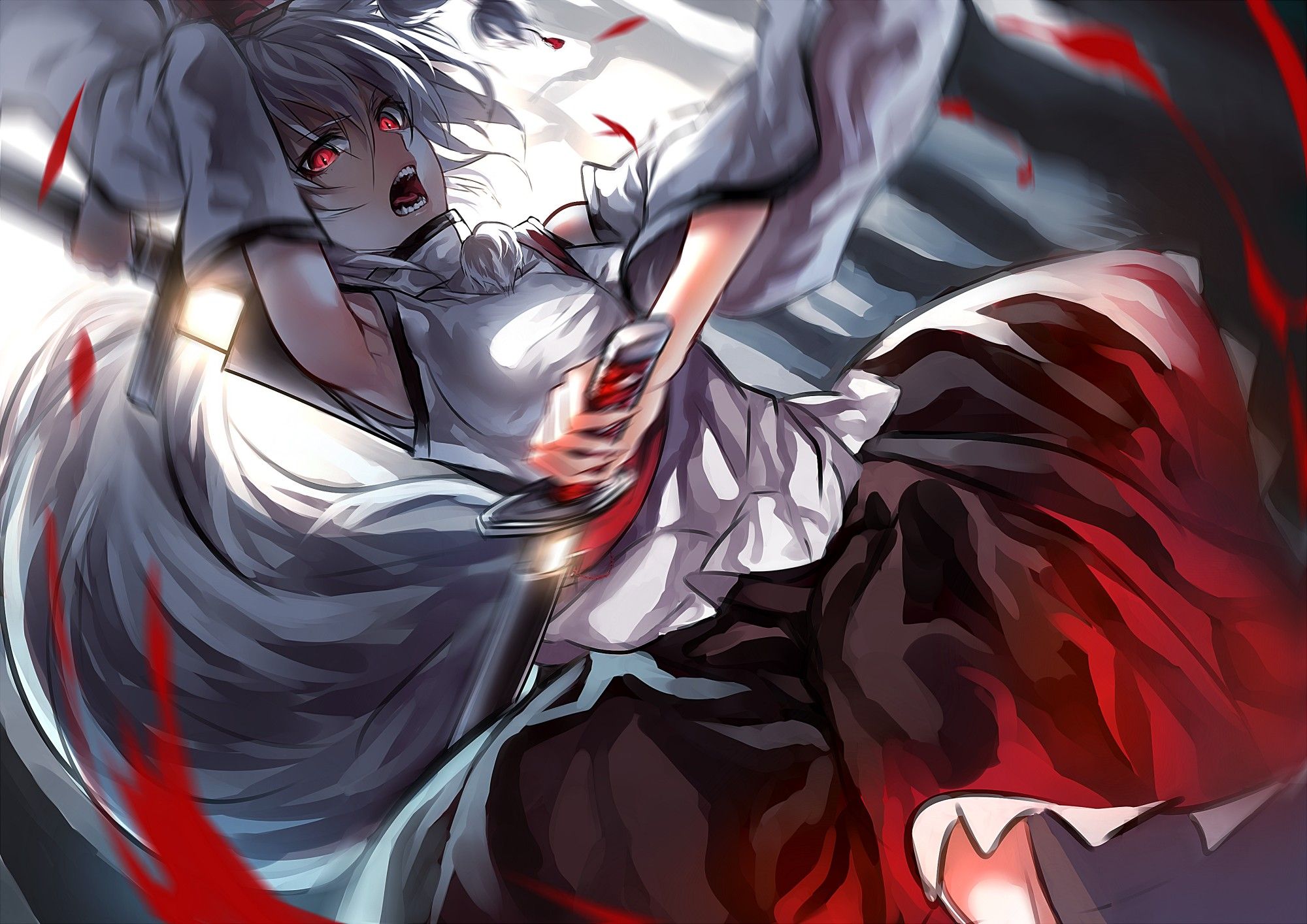 Fighter Anime Girls With White Hair Wallpaper