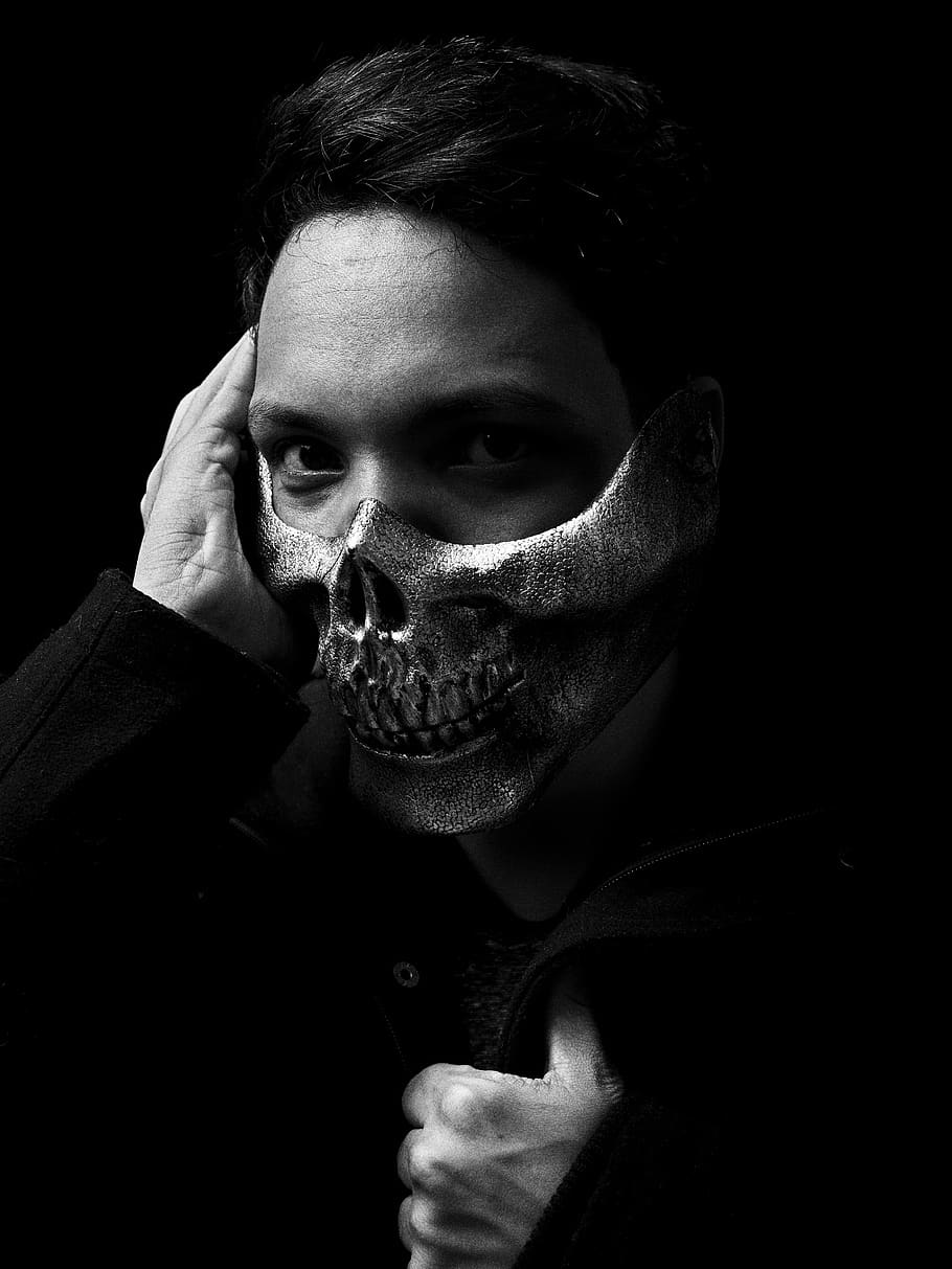HD Wallpaper: Man Wearing Skull Mask, Black And White, Black And White, Guy