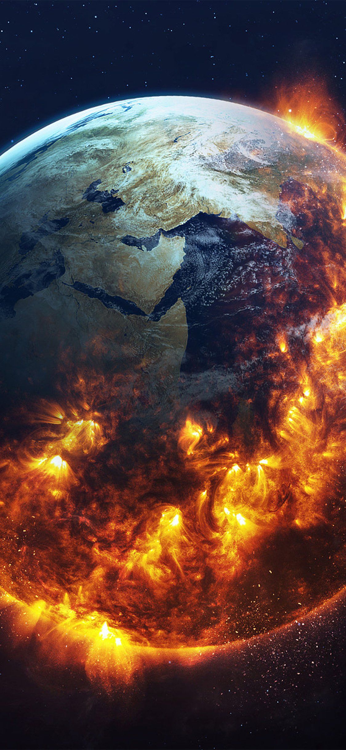 Earth space fire iPhone X Wallpaper Free Download