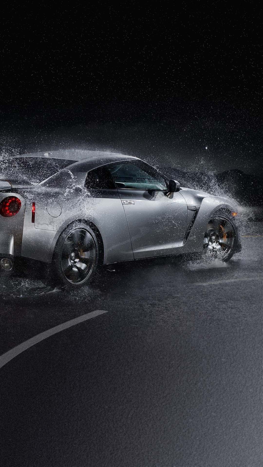 Nissan GTR Sport Car Rain Smartphone Wallpaper and Lockscreen HD