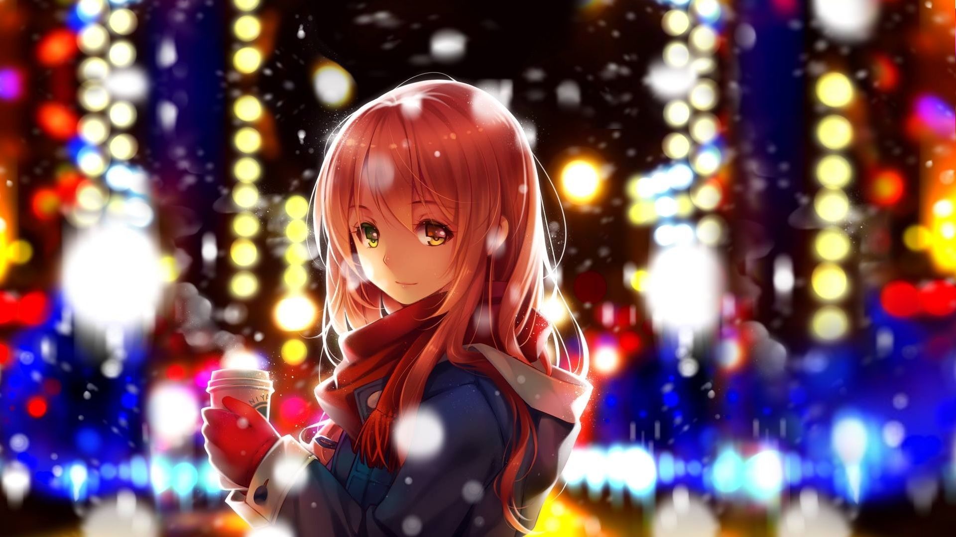 Redhead Anime Girl With Coffe HD Wallpaperx1080