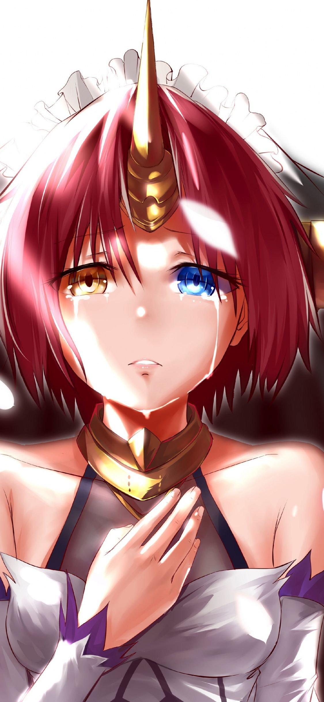 Download 1125x2436 wallpaper red head, anime girl, crying, fate